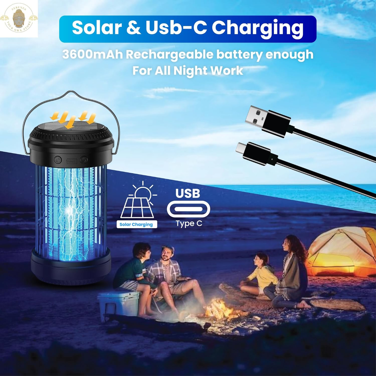Mosquito Killer Lamp Electric- Rechargeable Indoor,Outdoor & Patio Solar Bug Zapper with UV Light Insects Trap, USB Powered Ecofreindly Shield from Mosquitoes, Flies, Gnats by Serene6