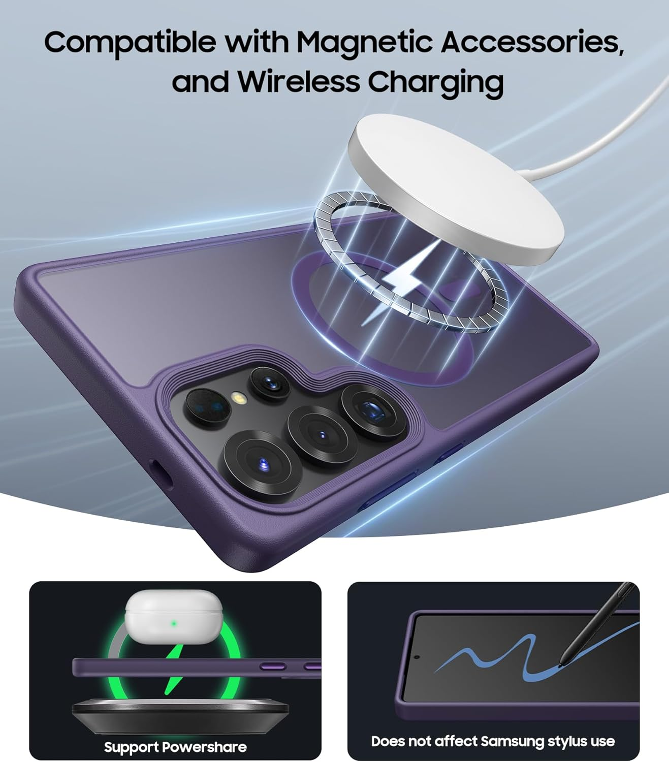 For Samsung S25 Ultra Magnetic Case, Slim Compatible with Magsafe & Wireless Charging, Military Grade Drop Proof, Translucent Silicone Men Women Protective Case for Galaxy S25 Ultra, Purple image number 3