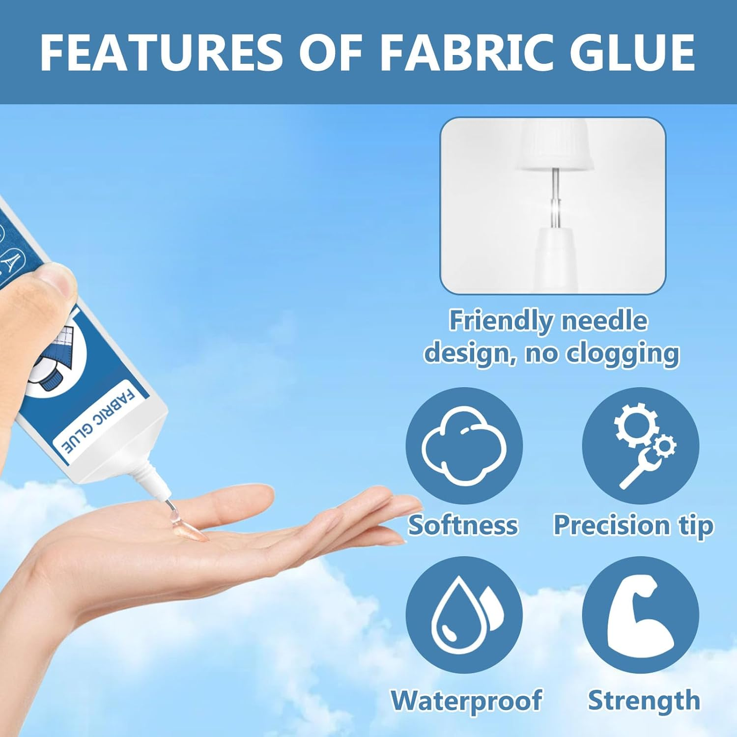 120Ml Fabric Glue for Clothes, No Sew Solution Waterproof Material Glue for Fabric, Fabric Glue for All Fabrics, Cotton, Flannel, Denim, Polyester, Doll Repair, 24 Hours Dry