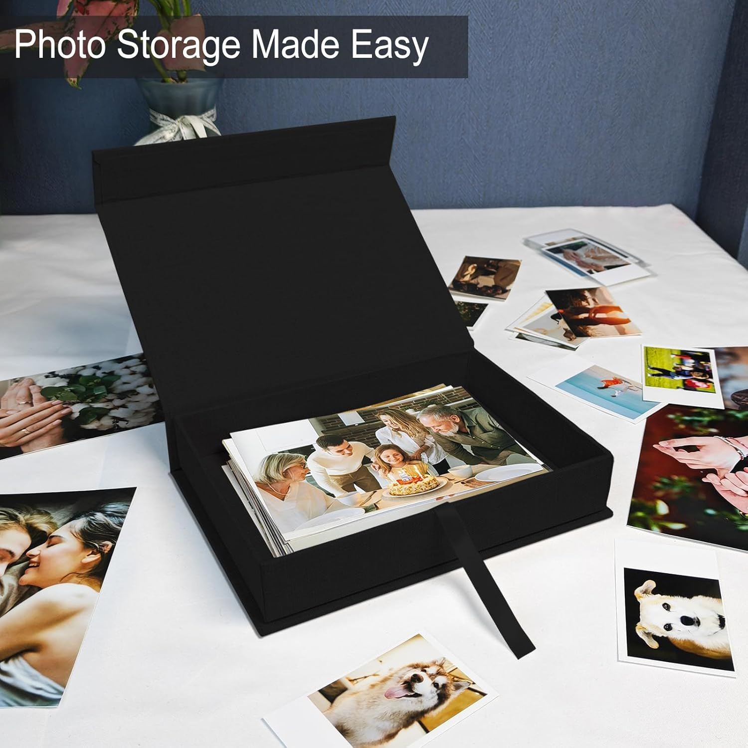 Sprsthai Photo Storage Box 4X6 5X7 - Archival Photo Organizer Box with Lid, Stackable Memory Keepsake Box for Photos, Pictures, Certificates, Jewelry & Scrapbooking Supplies, Black image number 7
