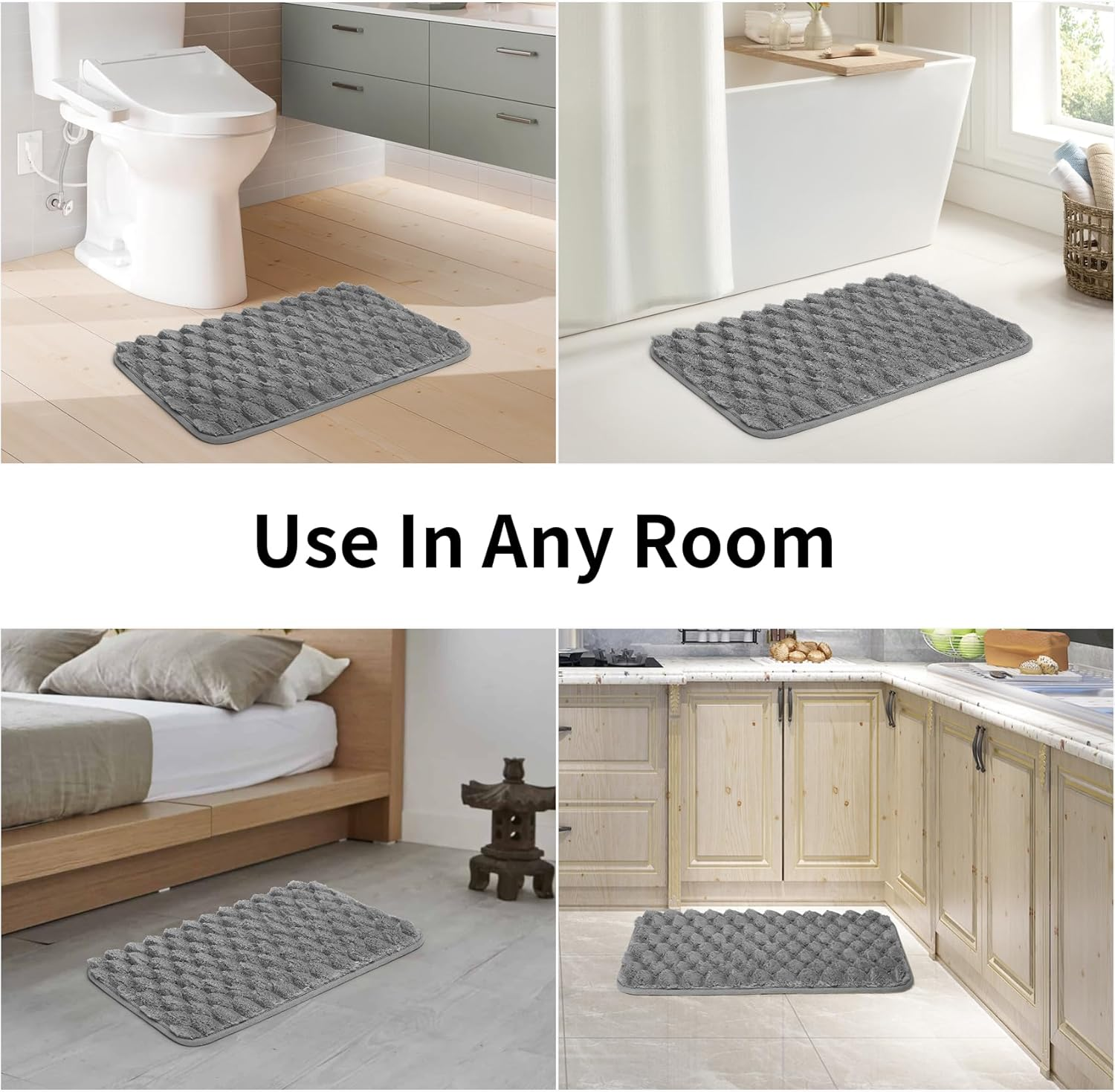 Fortuco 2 Pack Microfiber Bath Mat &ndash; Plush Bathroom Mat with Foam Padding, Absorbent Toilet Mat, Quick Drying Bath Mat Non Slip with PVC Backing, Machine Washable Bath Mats & Bath Runner image number 3