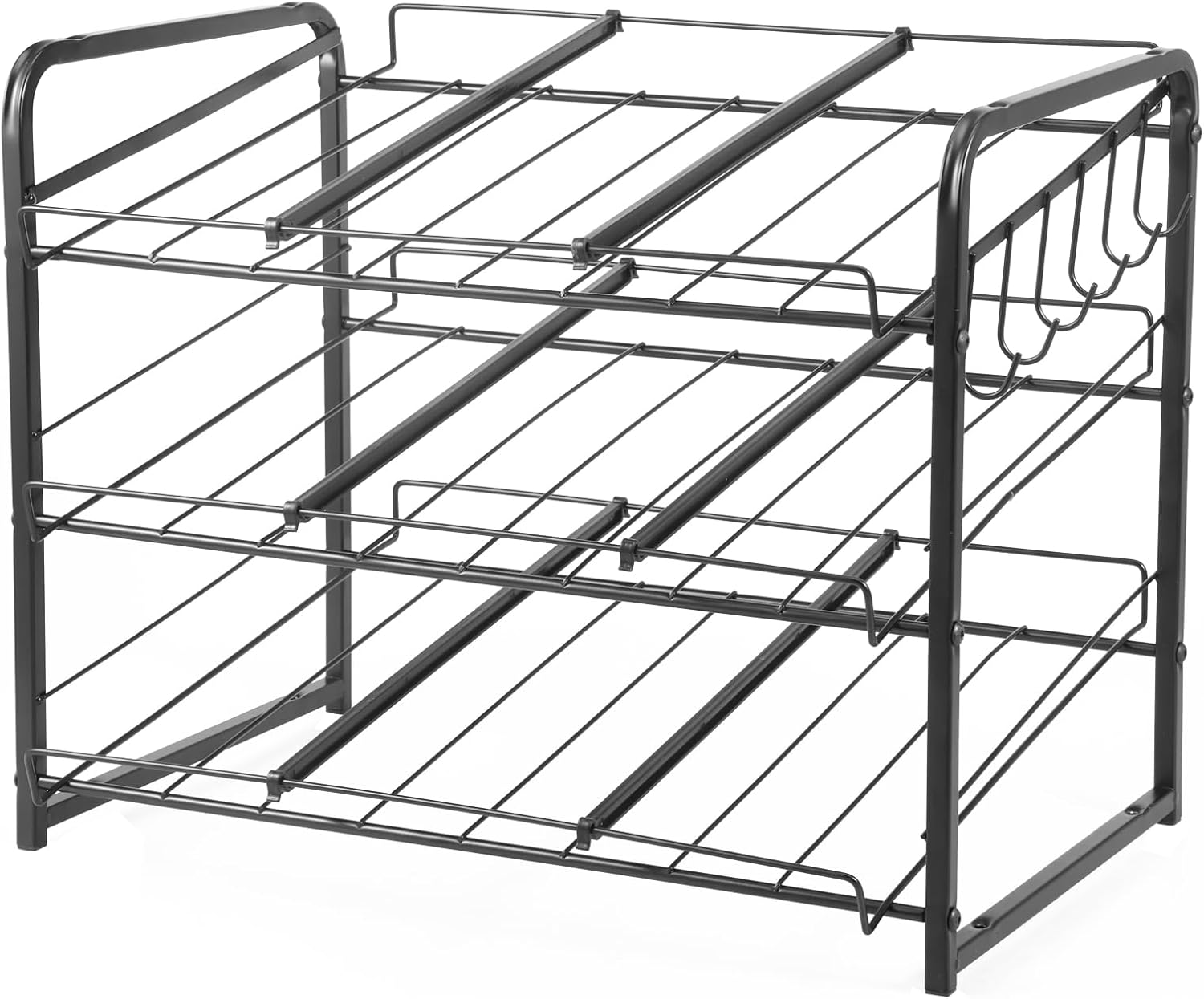 3 Tier Can Rack Organizer with Hook Stackable Tilted Can Storage Holder Carbon Steel Cabinet Organizer Adjustable Width Pantry Organiser Kitchen Storage and Organisation for Small Pantry Countertop image number 4