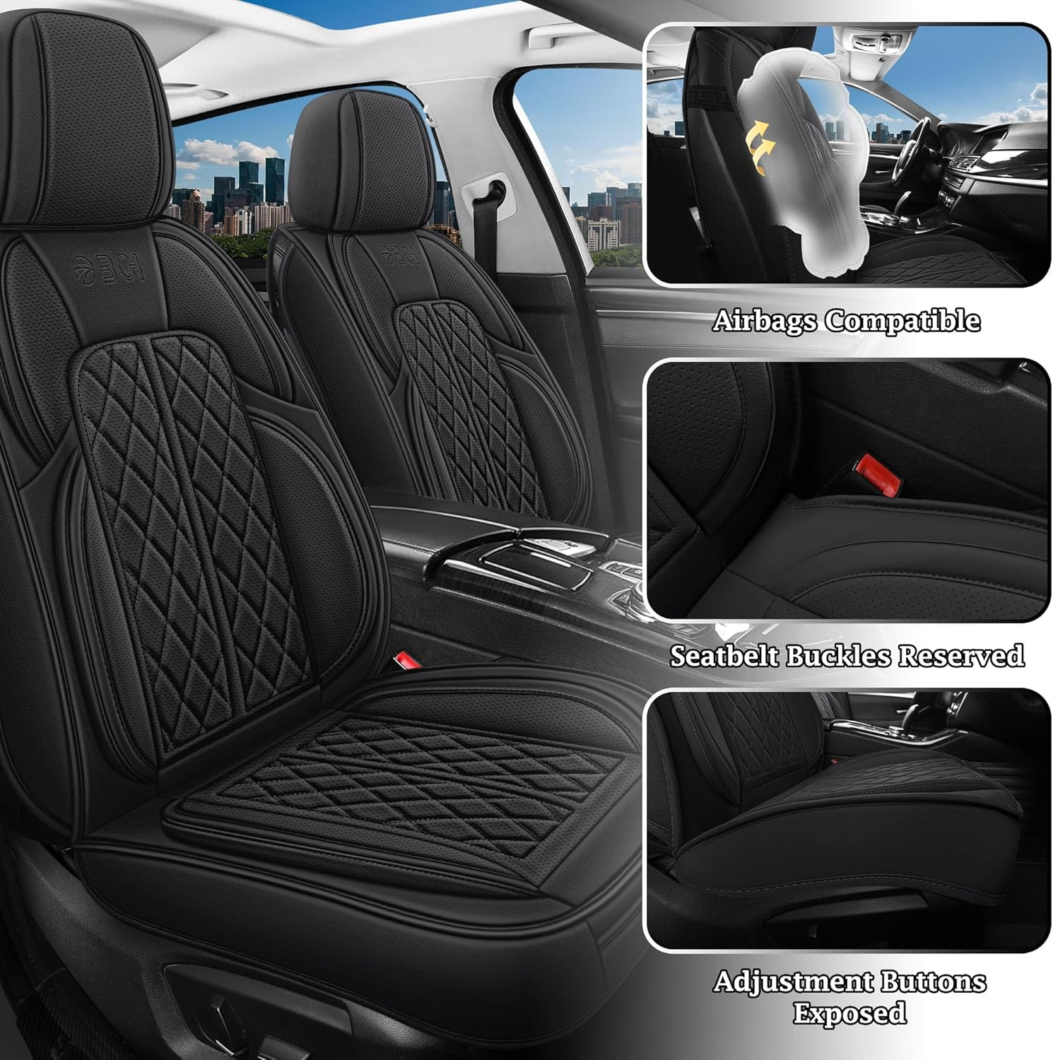 Duduwang Car Seat Covers Full Set Universal Fitment for Cars, SUV, Sedans, Trucks, Anti-Slip Breathable Faux Leather Automotive Seat Covers (Black, Full Set) image number 4