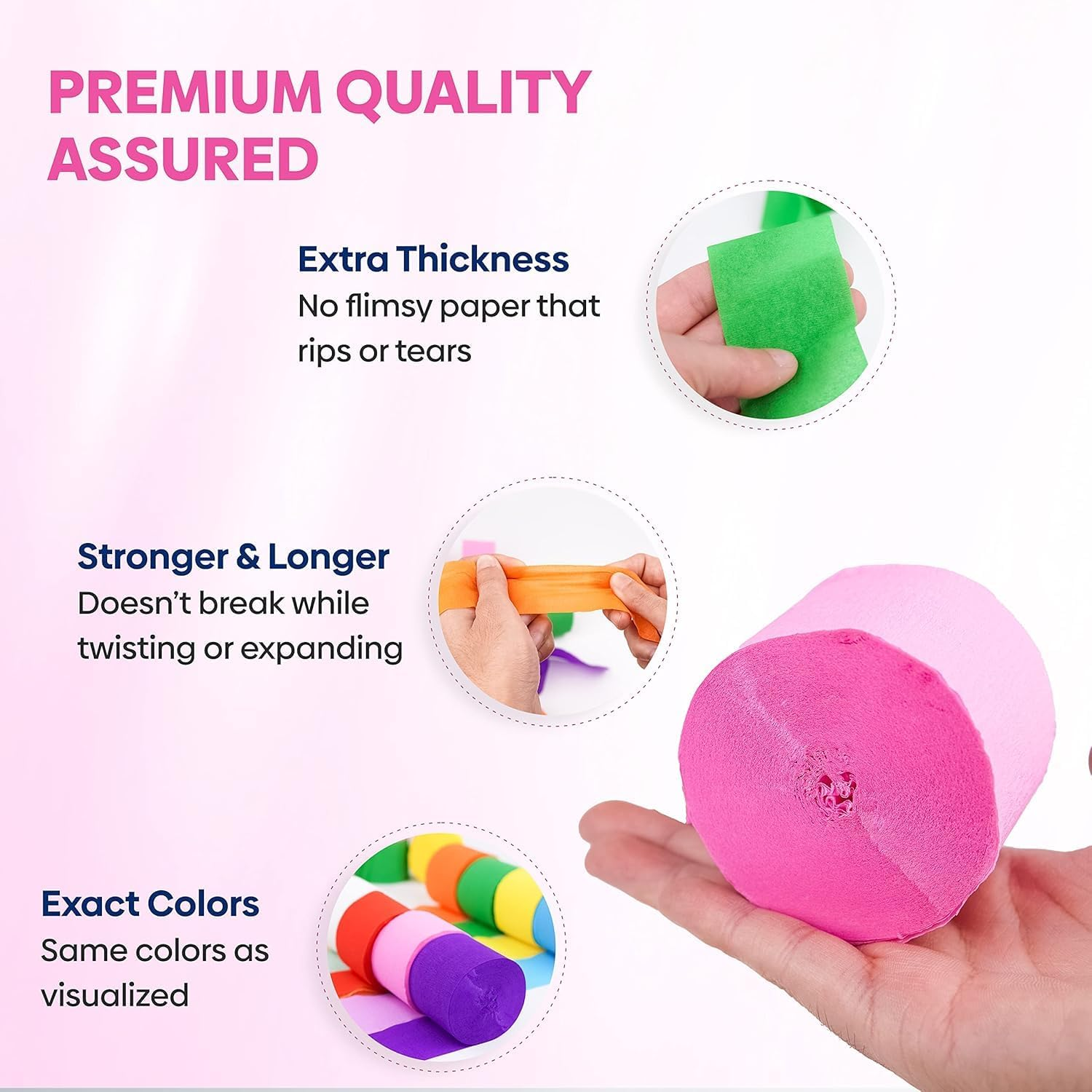 Crepe Paper Streamers Pack of 8 Unique Color Rolls - Great Stretch & Easy to Twist 82Ft Long for Birthday, Bridal Shower, Christmas, In-Door Fun Party & Rainbow Decorations image number 1