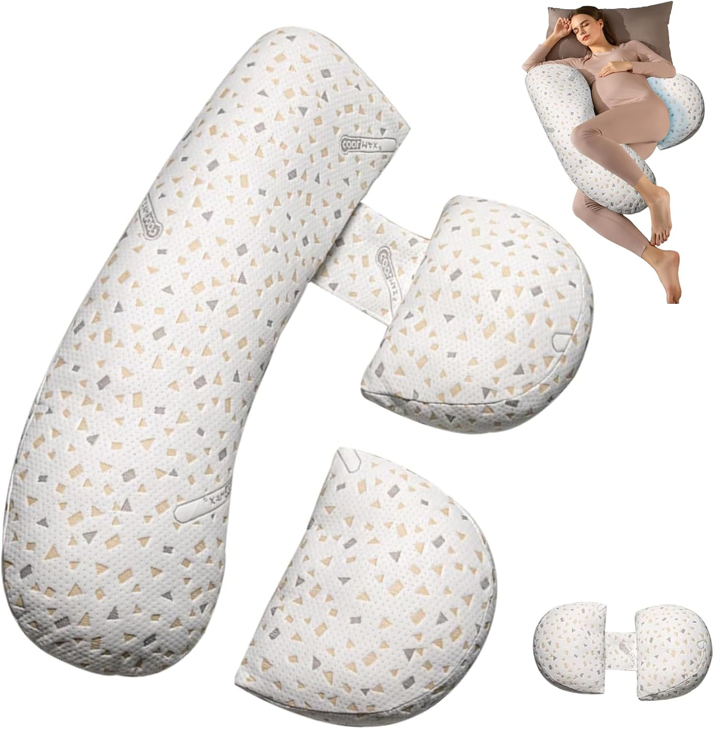 Grey White Comfortable Maternity Pillow for Sleeping, Pregnancy Pillows Pregnant Women, Supports for Side Sleepers Back HIPS Legs Belly
