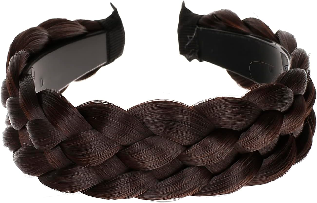Vowyore Synthetic Hair Braided Headband Braided Hair Hoop Classic Chunky Wide Plaited Wedding Fluffy Braids Wig Women Girl Beauty Accessory