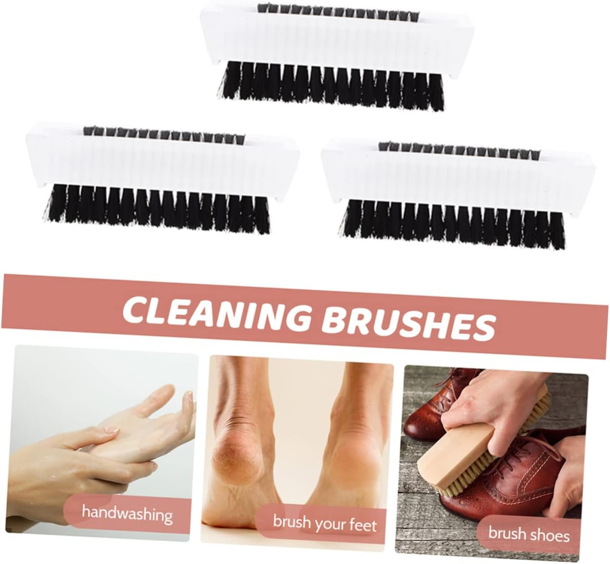 LIFKOME 3Pcs Double Sided Nail Cleaning Brush for Daily Use Durable Comfortable Grip for Home Travel Outdoor Nail Care