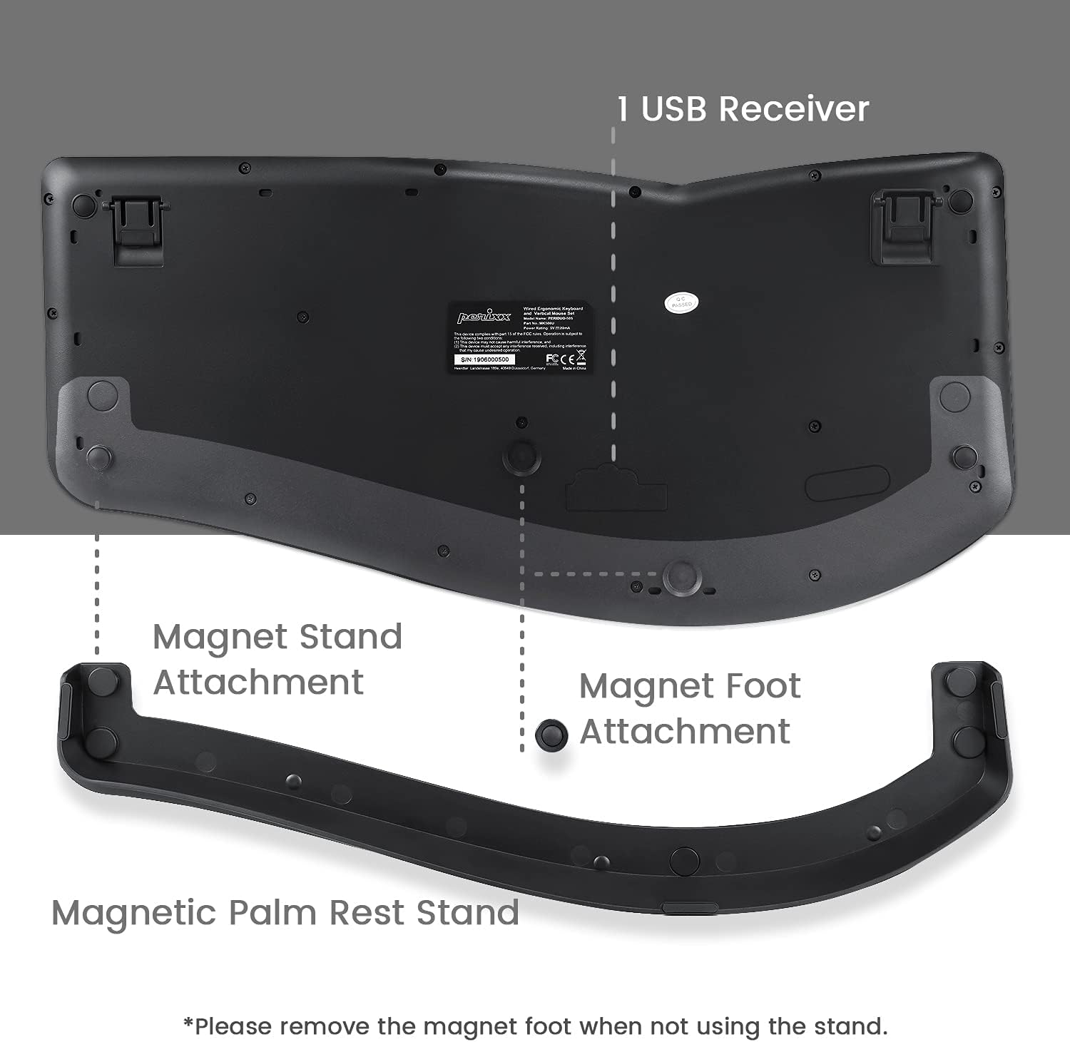 Perixx Periduo-605, Wireless Ergonomic Split Keyboard and Vertical Mouse Combo, Adjustable Palm Rest and Membrane Low Profile Keys, UK QWERTY image number 3