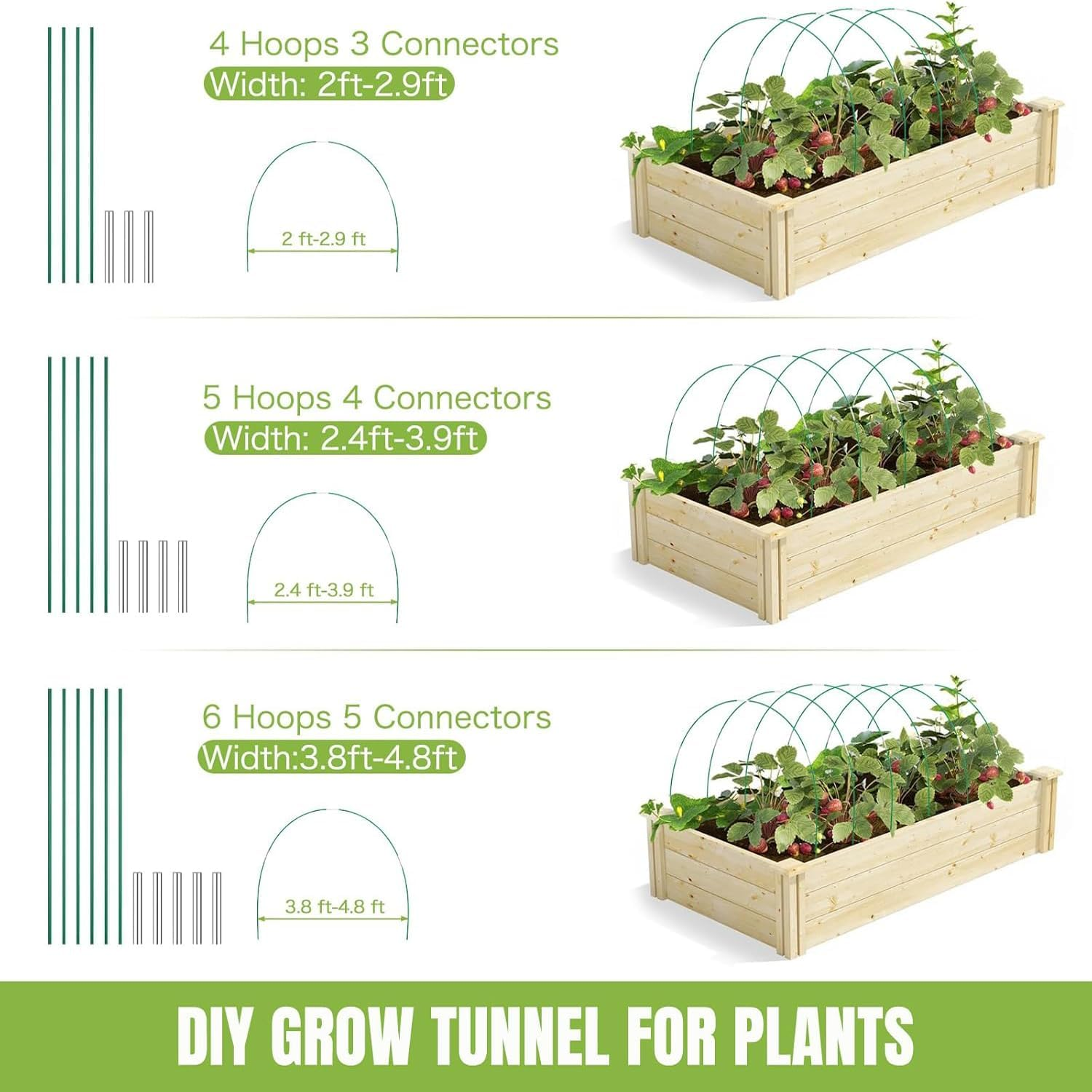 Greenhouse Hoops Grow Tunnel 6 Sets of 8.5 FT Long Garden Hoops, Rust-Free Fiberglass Garden Hoops Frame for Garden Netting Raised Bed Plant Shade Cloth Row Cover, DIY Plant Support Garden Stakes image number 5