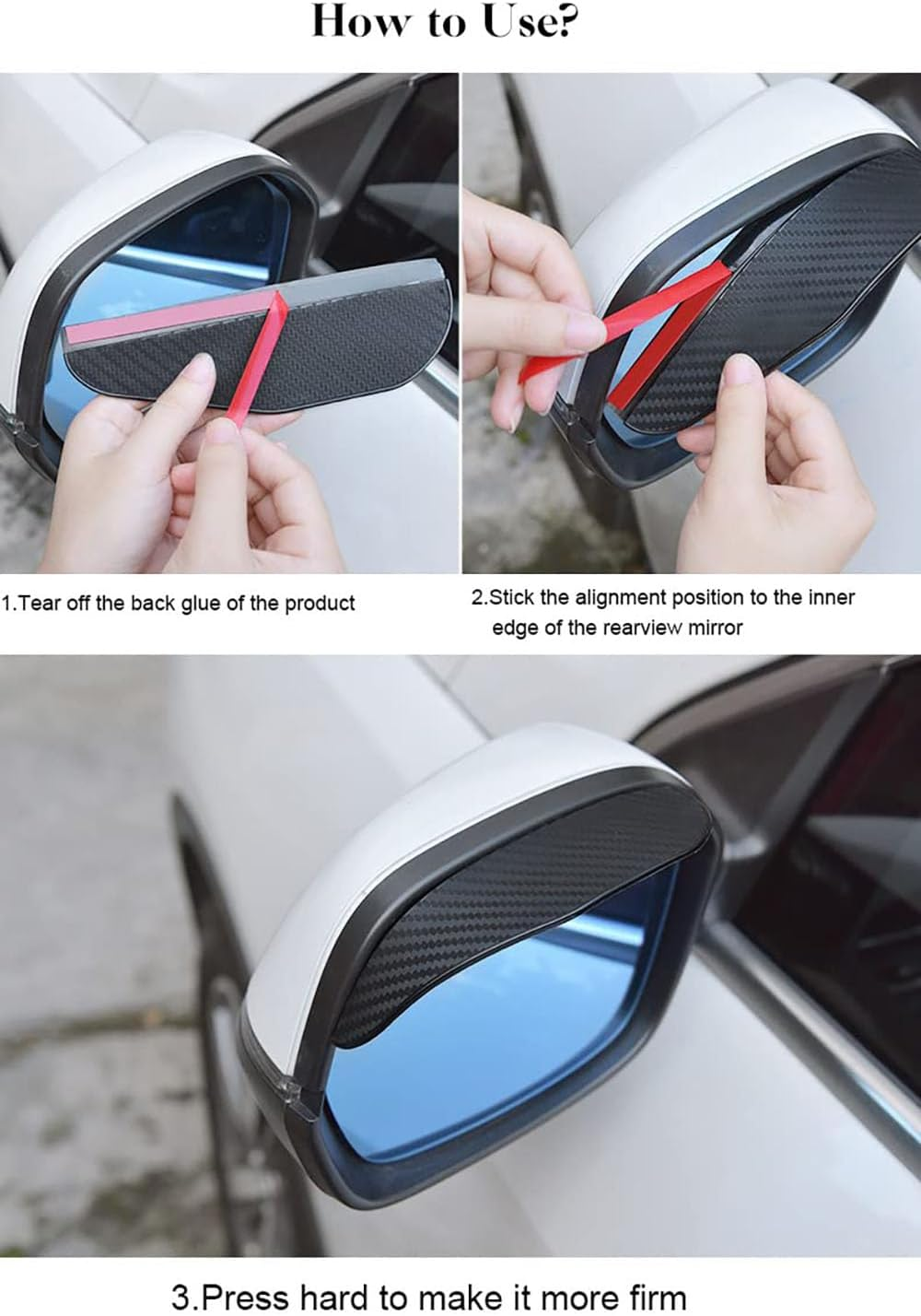 Custelen Universal Fit Car Side Mirror Rain Guards - Mirror Rain Visor Eyebrow Covers (2 Pack) image number 4