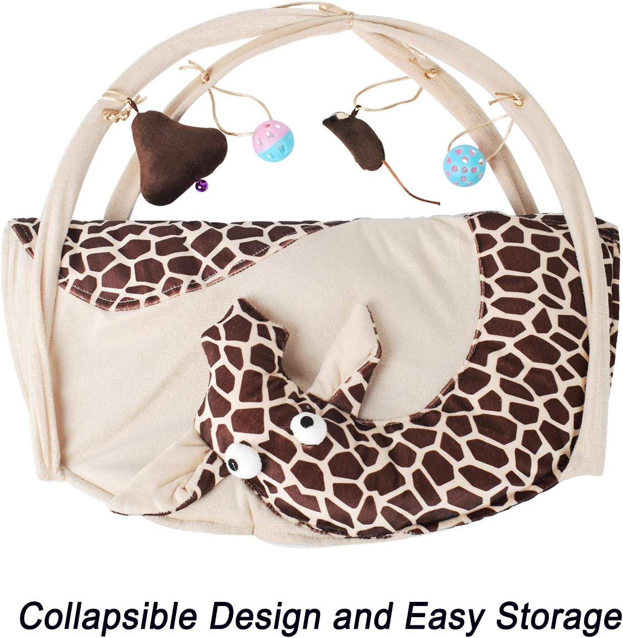 Petbonus Cat Play Mat, Cat Activity Center with Interactive Hanging Toys, Bell Ball, Mice Toy for Cats, Kitten, Kitty (Giraffe) image number 4