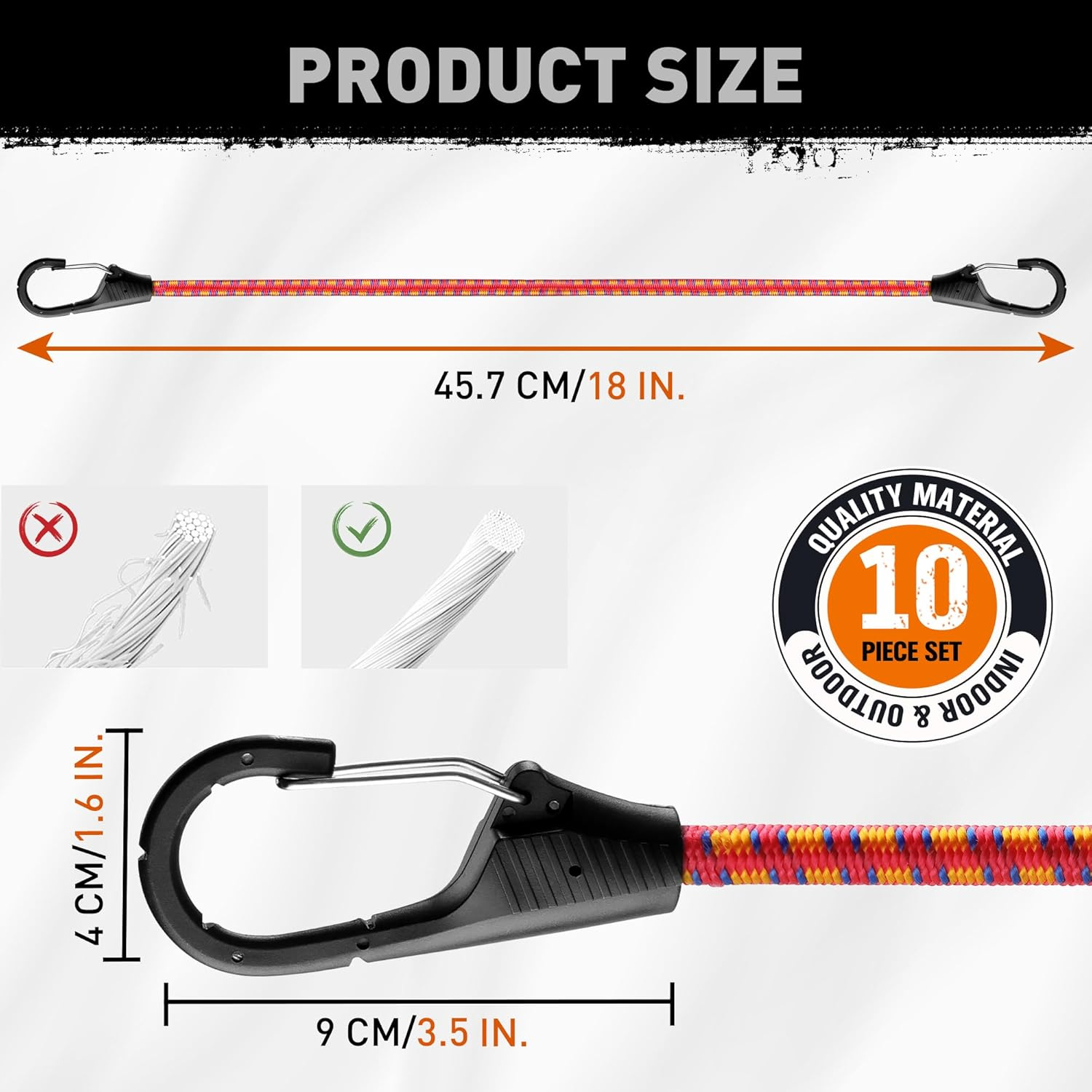HORUSDY 10-Piece Premium Bungee Cords with Hooks, 18&rdquo; Bungee Cords, Bungee Cord Assortment image number 4