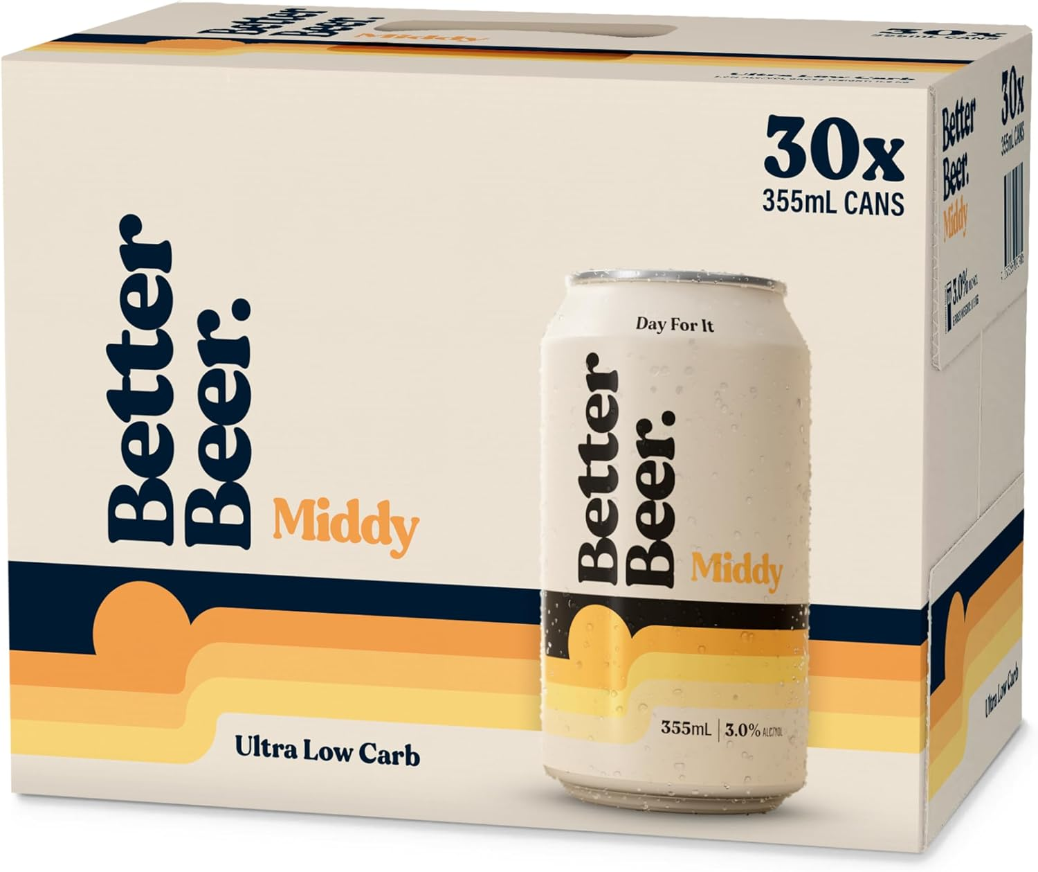 Better Beer Middy Ultra Low Carb Beer, Clean Crisp Finish, 3% ABV, 355Ml Cans, 30 Can Block image number 1