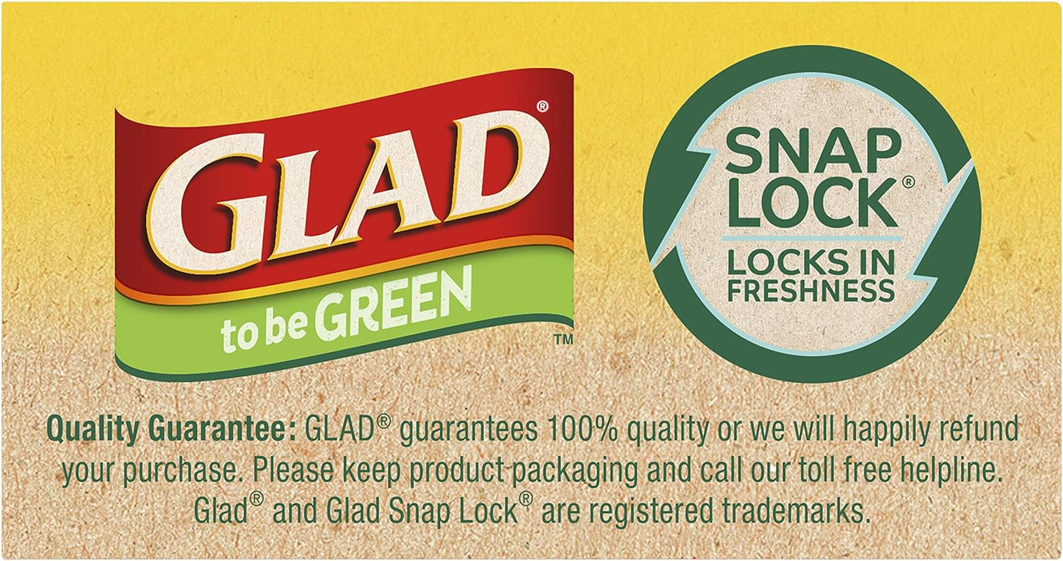 Glad to Be Green 50% Plant Based Snack Bags, 15Cm X 9Cm Resealable Bags to Keep Food Fresh, 50 Count