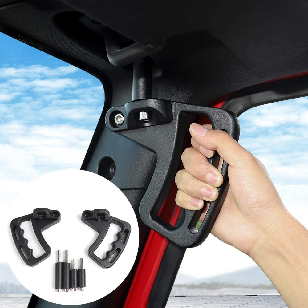 Jecar Front Grab Handles Aluminum Alloy Grab Bars for 2007-2018 Jeep Wrangler JK JKU Sports Sahara Rubicon X, Black image number 1