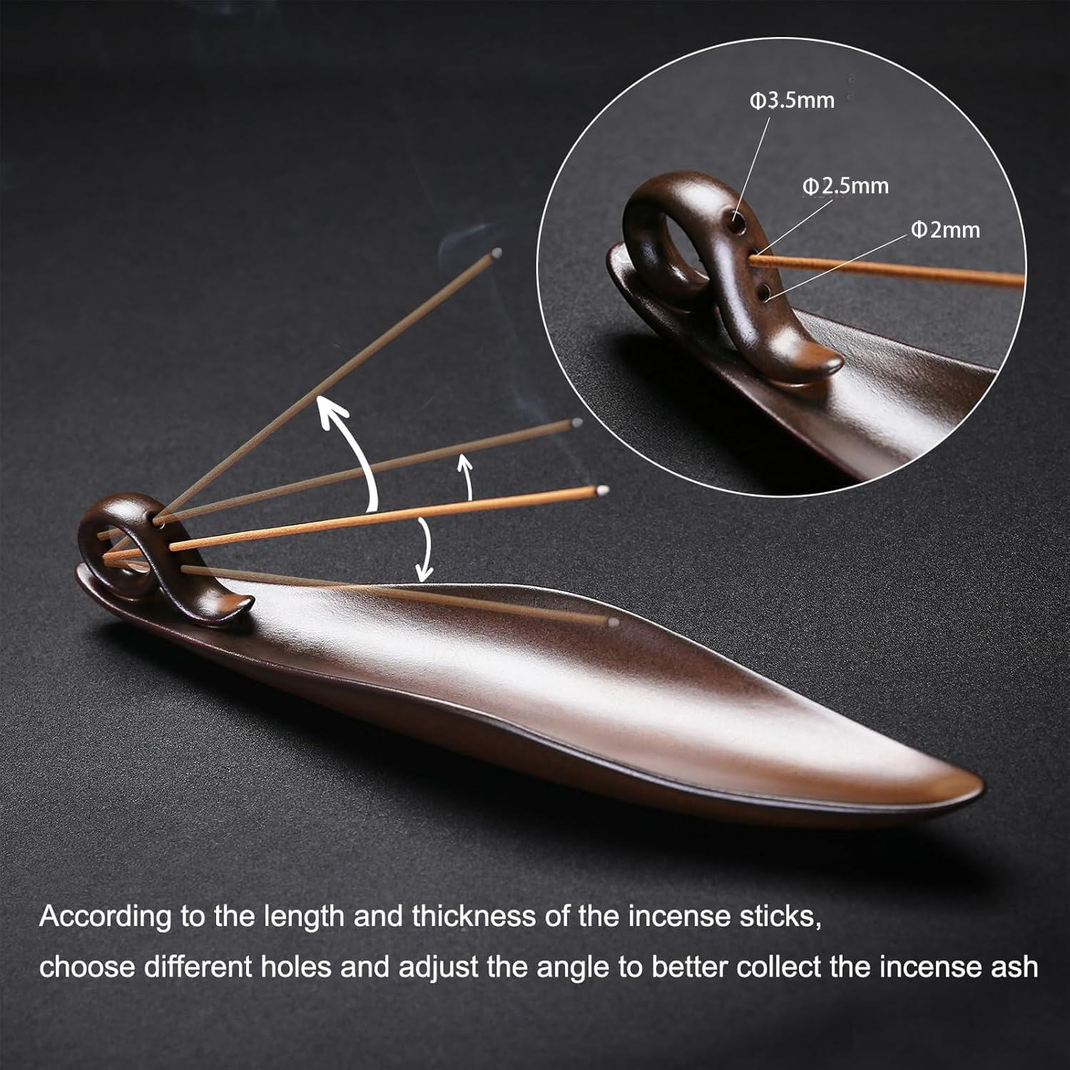 Incense Holder Set - 9 Inch Incense Leaf Boat Stick Holder, & Leaf and Snail Incense Burner, Modern Natural Design, Ceramic Incense Ash Cather for Counters, Meditation Room, Yoga, Home, Office image number 5