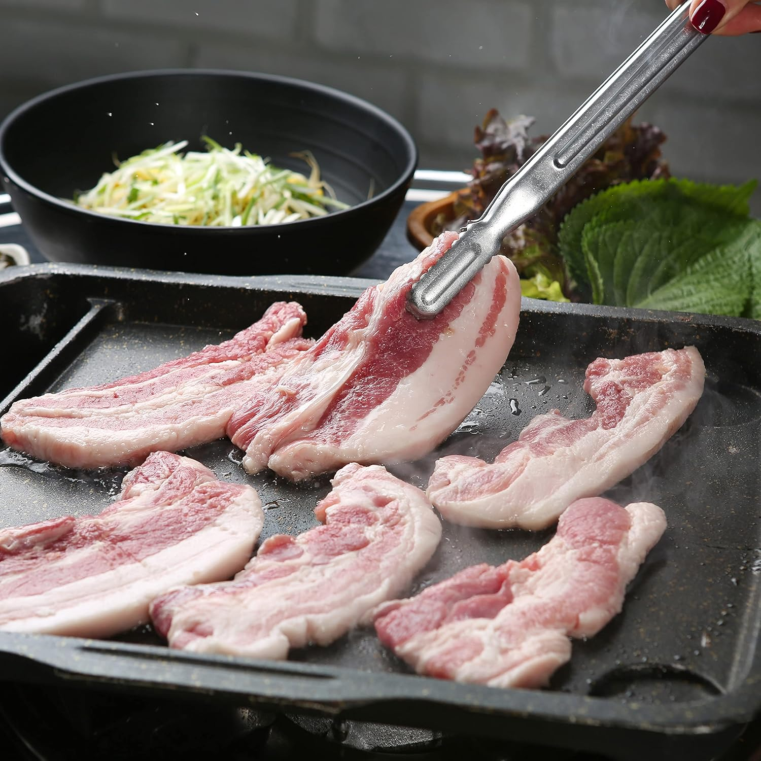 Korea Multi Proposal High Strength Stainless Steel Tongs, Bounds Spring, Smooth Edge for Food, BBQ, Bulgogi, Korean BBQ Food (X-Large) image number 5