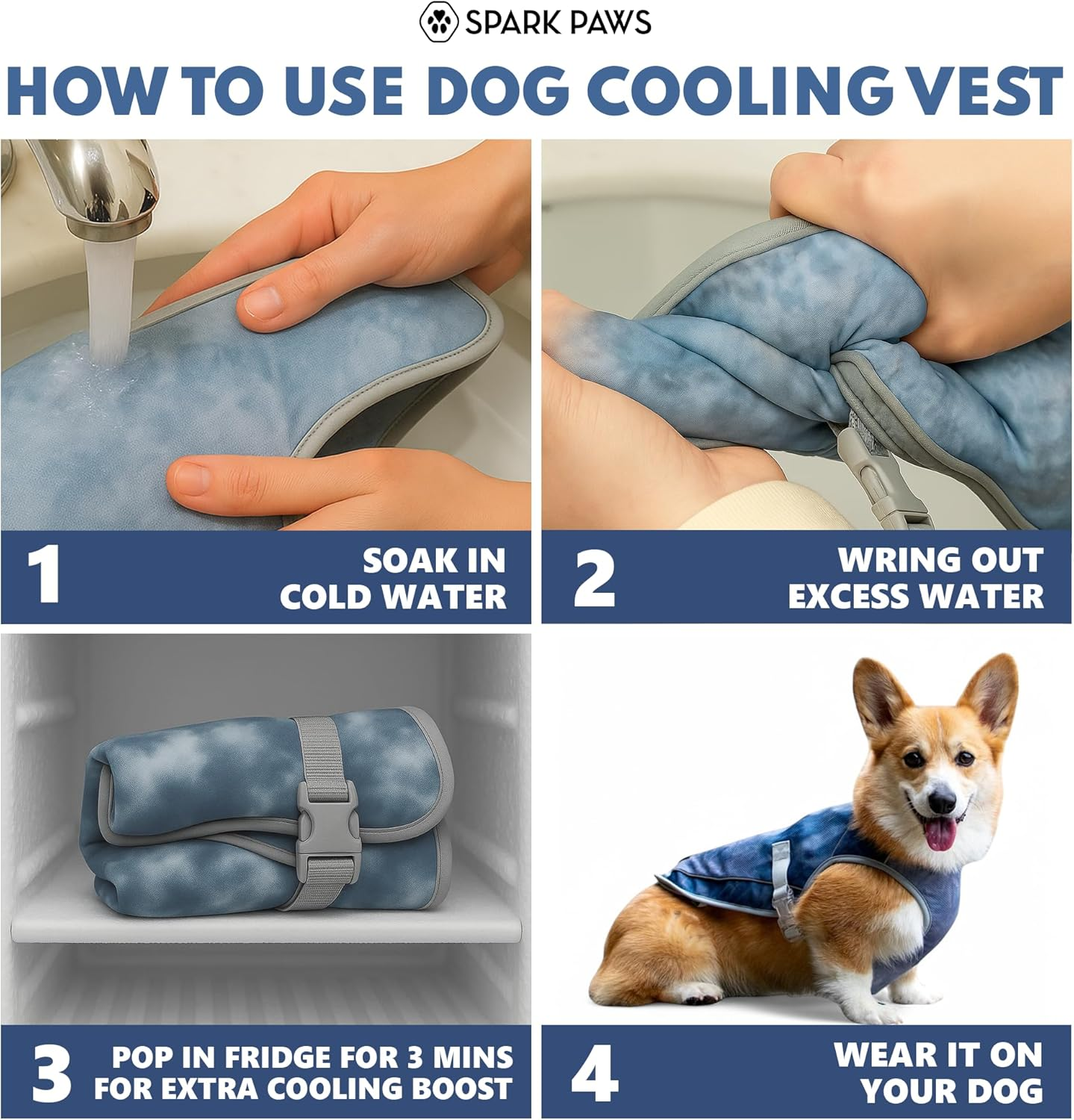 Spark Paws Chilltech&trade; Dog Cooling Vest - Cooling Effect - Lightweight Materials - SPF 50 UV Protection - Ice Blue, XL image number 1
