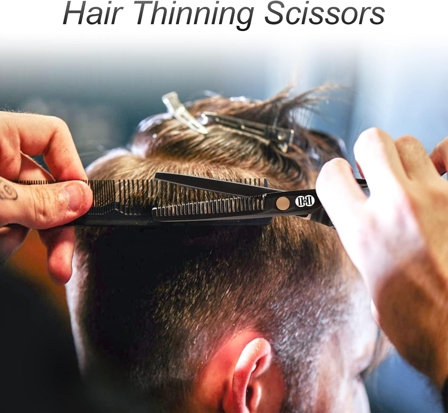 Hair Cutting Scissors Shears Kit, Professional Hairdressing Scissors Set (Hair Beard Trimming Shaping Grooming Thinning Shears) for Men Women Hairdresser Home Salon Barber Haircut Kit (Black)