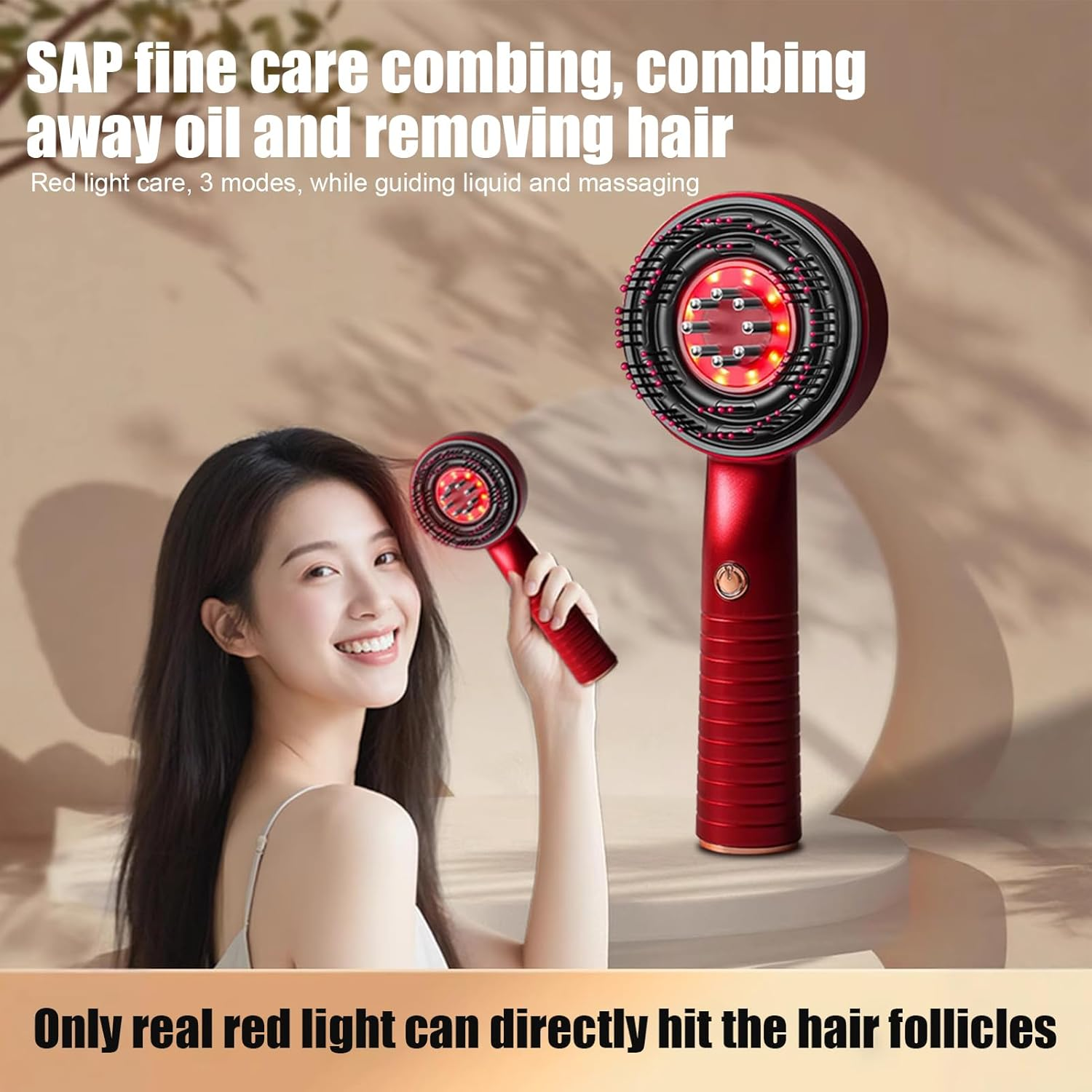 Hair Oil Applicator | Scalp Massager Hair Growth Electric - Comb Waterproof Rechargeable Vibrating Head Regrowth for Women Personal Care Beauty Home Travel - Red image number 4