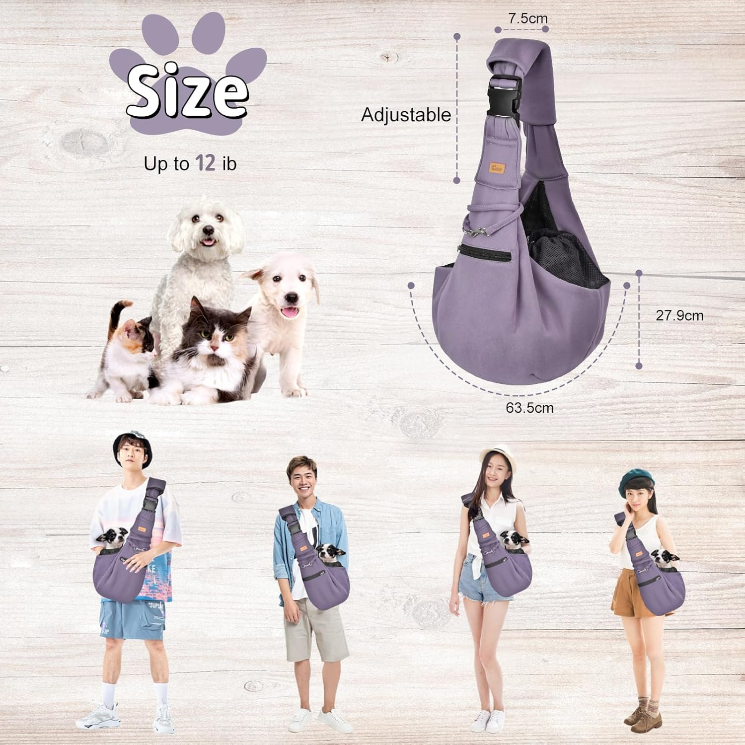 CUBY Reversible Pet Sling Carrier Hands-Free Dog Cat Carrier Bag Double-Sided Pouch Adjustable Shoulder Strap Carry Tote Handbag for Walking Subway (Upgrade Purple) image number 1