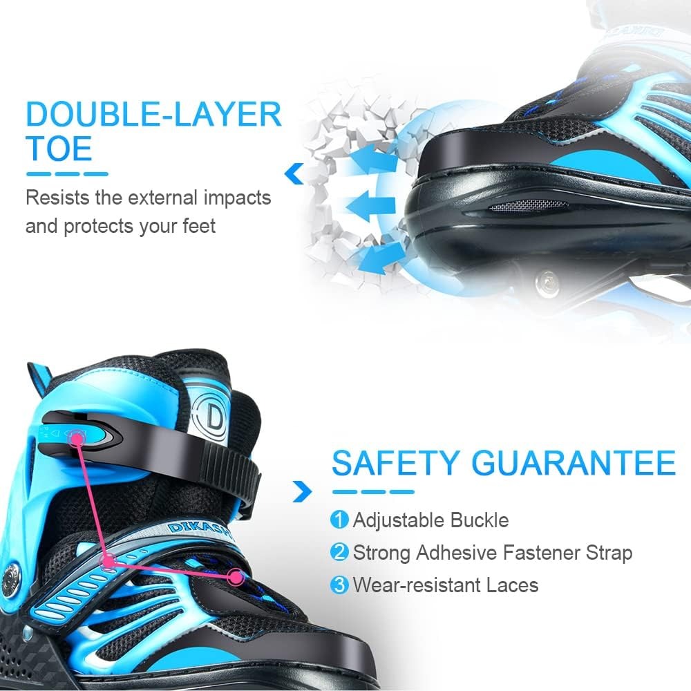 Adjustable Illuminating Inline Skates with Light up Wheels for Kids and Youth Girls Boys Inline Skates Blue L