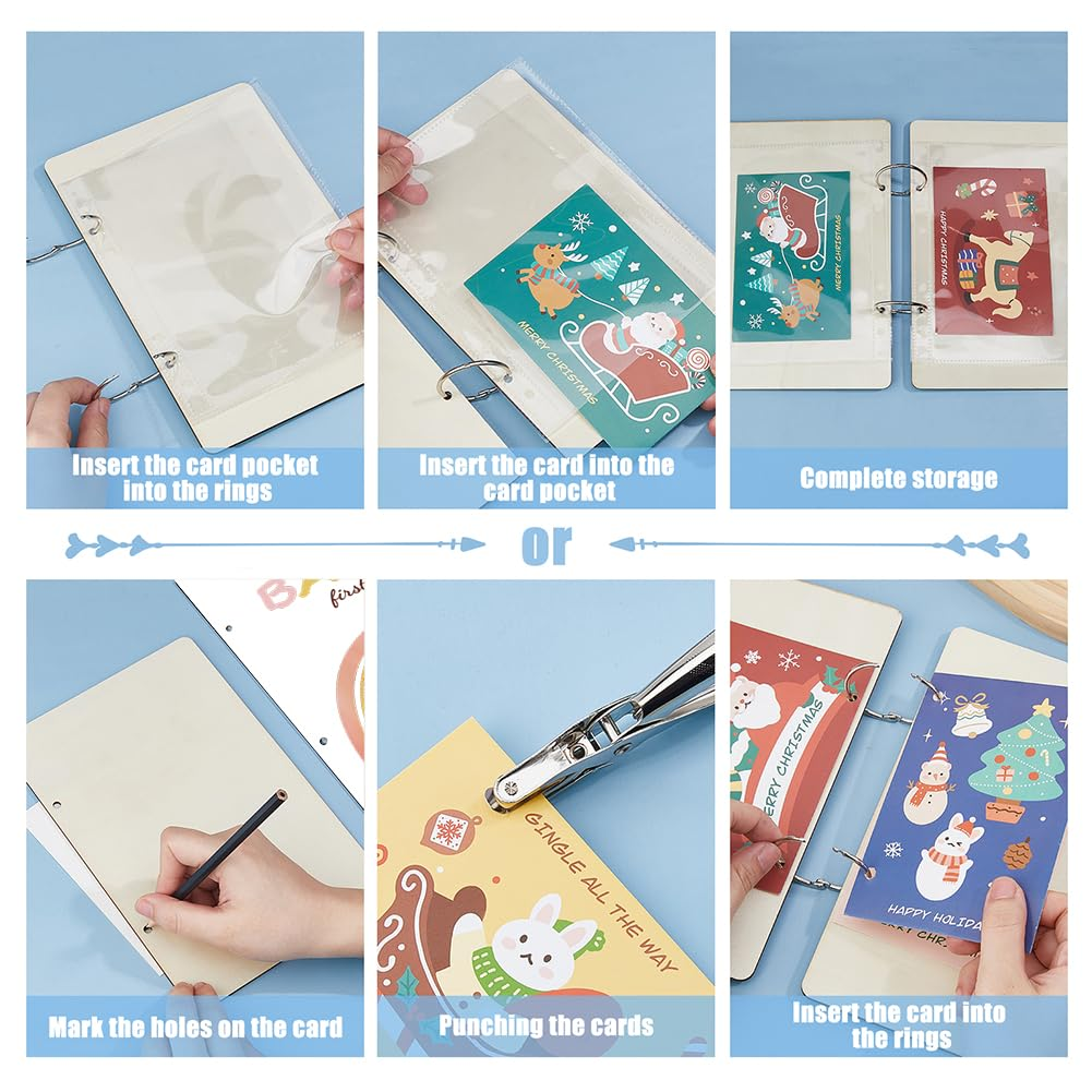 SUPERDANT Bohemian Rainbow Greeting Card Organizer Set Baby&lsquo;S First Year Wooden Wonderful Memories Card Keeper Binder Suit Holder Book with 2-Ring 20 Inner Pocket and Punch for Baby Shower 24X16Cm