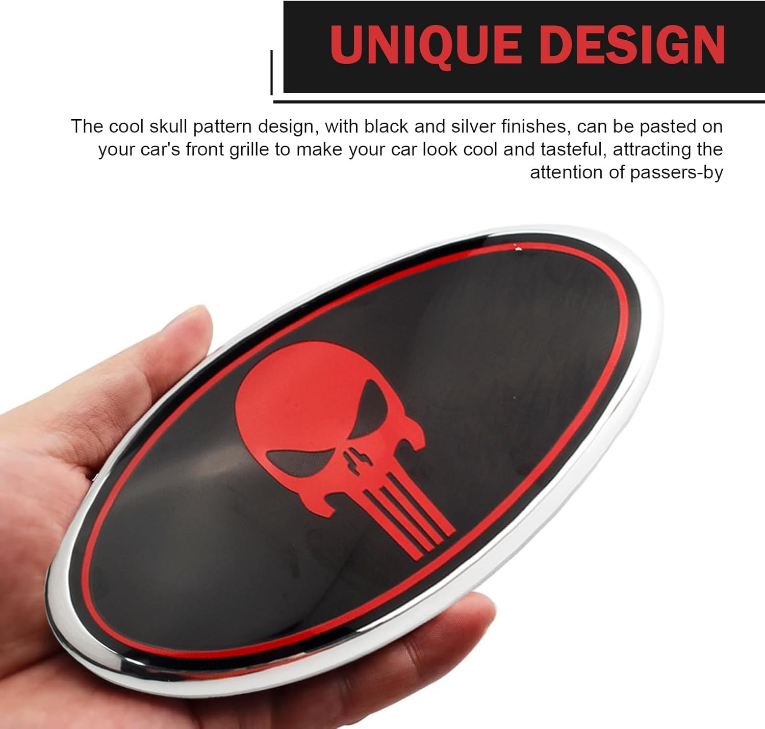 UGSHY 2 PCS Front Grille Emblem, 7" Central Mesh Cover Label, Rear Tailgate Emblem Badge Nameplate, Compatible with Ford F150 F250 F350 (Skull Red) image number 2