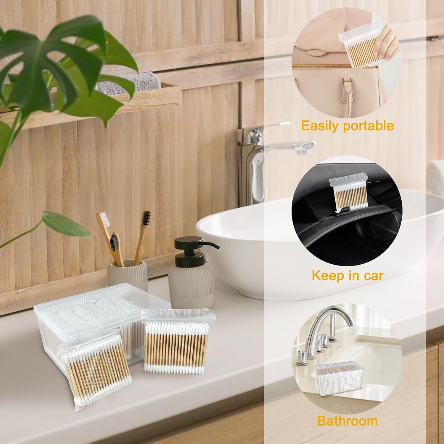 1000-Pack Bamboo Cotton Swabs Bulk (5X100 round + 5X100 Pointed Tips) - Biodegradable Double Ended Swabs for Gun Cleaning, Pet Ear Care, Makeup & Electronics - Hypoallergenic & Lint-Free