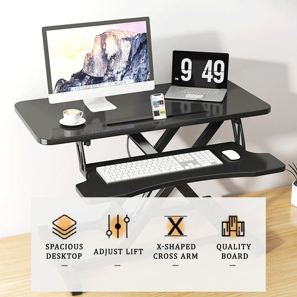 Standing Desk Converter, 80Cm Wide Height Adjustable Sit Stand up Desk Riser with Keyboard Tray, Desktop Workstation Riser for Home Office Computer Laptop, Particle Board (White) image number 2
