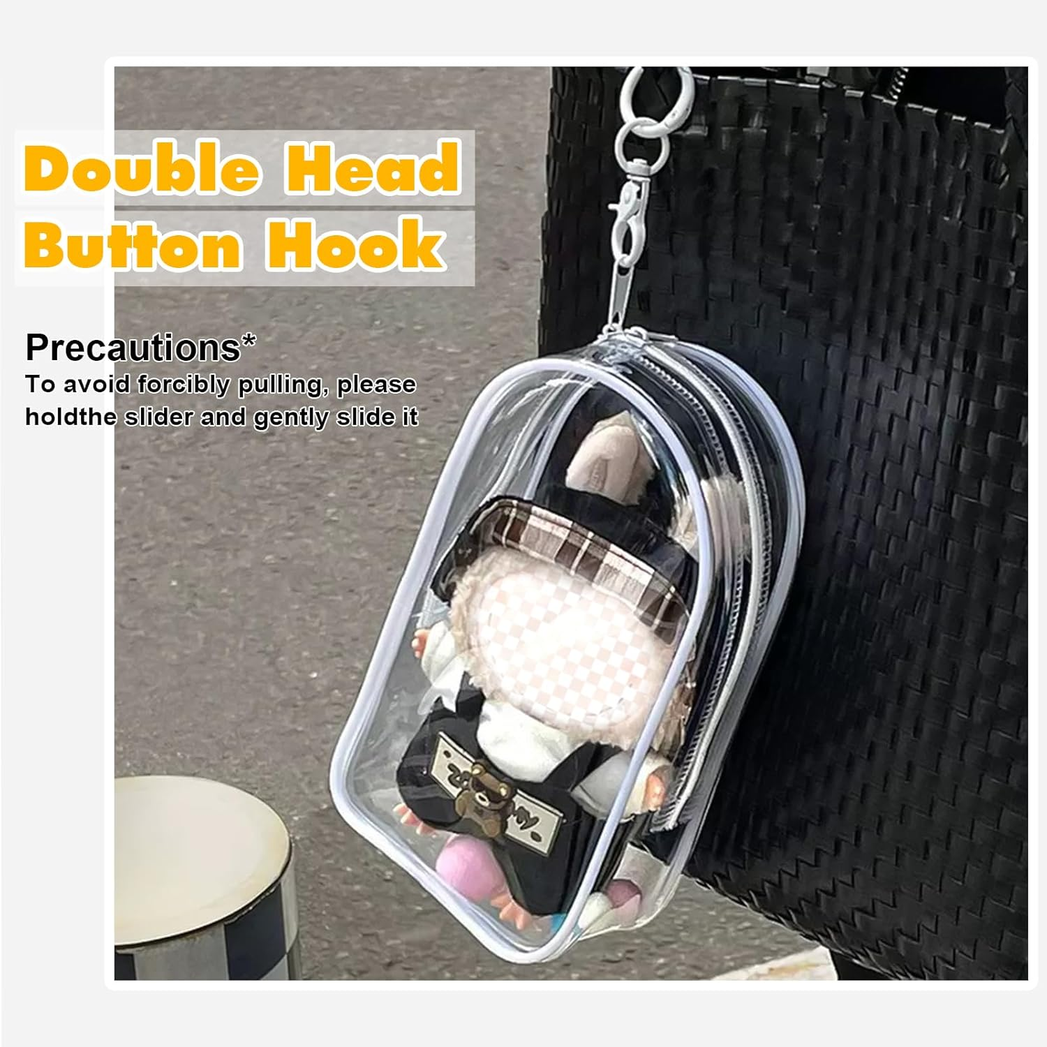 Clear Figure Display Bag with Keychain for Dolls, Anime Dolls, Figurines, Positive Doll Storage Bag, Pouch Keychain Charms, Waterproof, 8.2 * 4.6 Inch image number 4