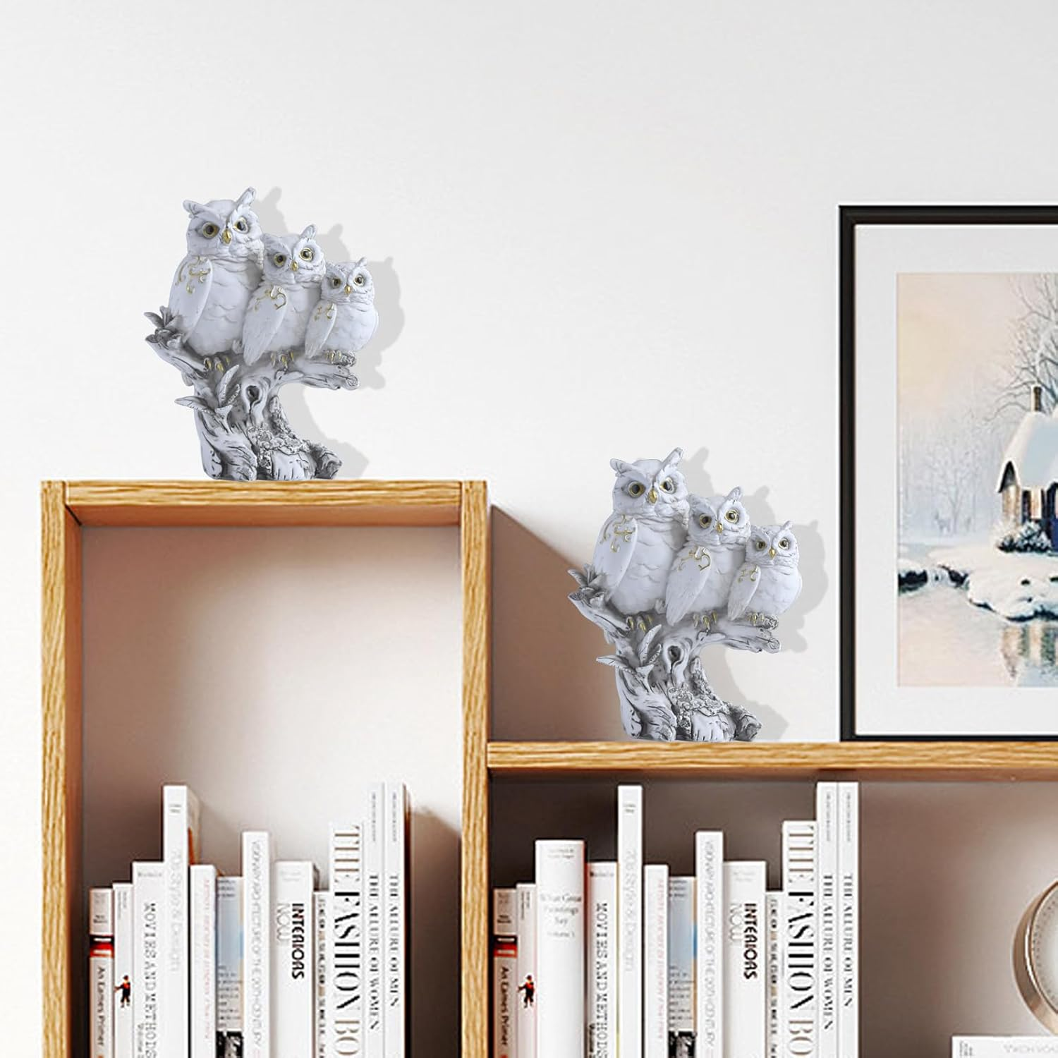 Owl Statue, Figurines Home Decor Accents Indoor Sculptures Small Decorative Objects Animal Sculptures for Bird Lovers Shelves Tv Cabinet Living Room (White) - Black image number 2