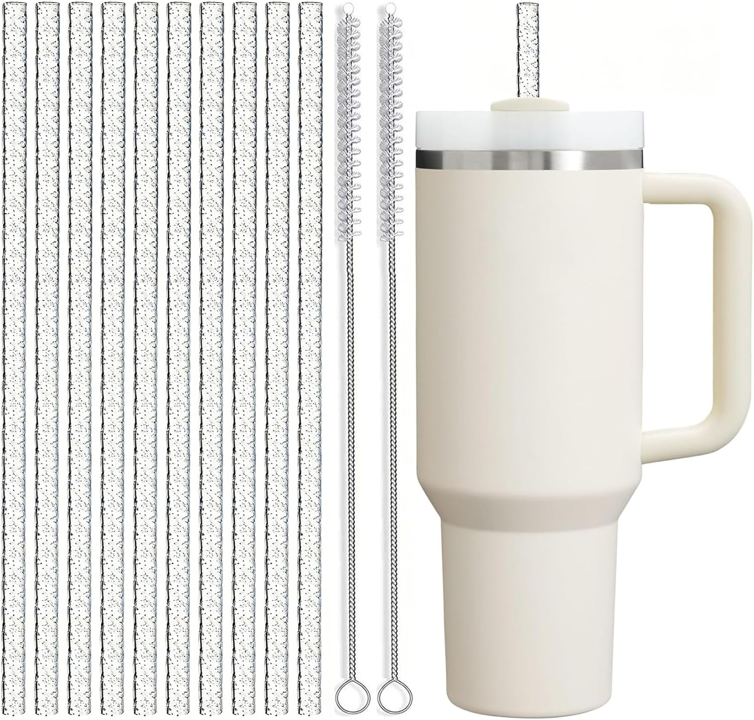 ALINK 10 Pack Glitter Straws for Stanley 40 Oz 30 Oz Tumbler, 12 in Long Reusable Plastic Colorful Straws for Stanley Cup Accessories, Half Gallon Jug, plus 2 Cleaning Brush