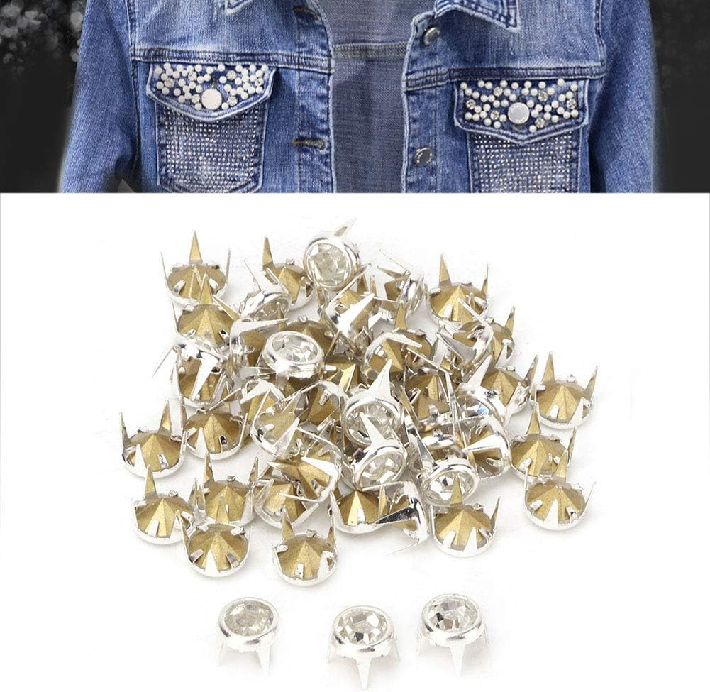 Glitter Rivets for Textiles, Glitter Rivets, Rhinestones with Claws, Rhinestone Nailhead, Pack of 50, 7 Mm Diy Silver round Claw, A-Grade, Rhinestones, Rhinestone Claw, Beads, Nail Head Rivets for Artificial Hand image number 2