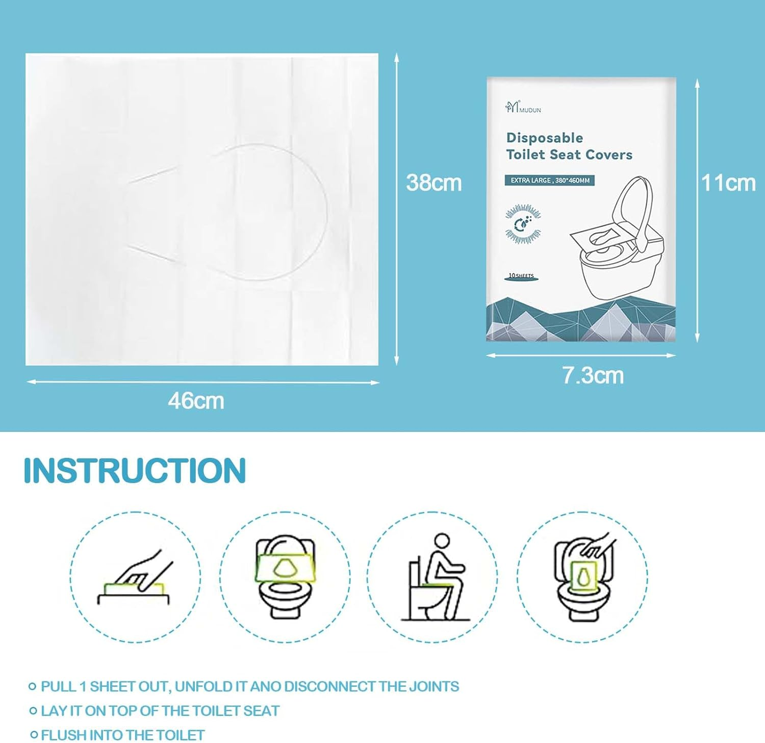 100 Pcs Disposable Toilet Seat Covers, Portable Flushable Paper Toilet Seat Cover for Travel,Public Restrooms,Airplane,Camping,Road Trips（460&times;380Mm） image number 2