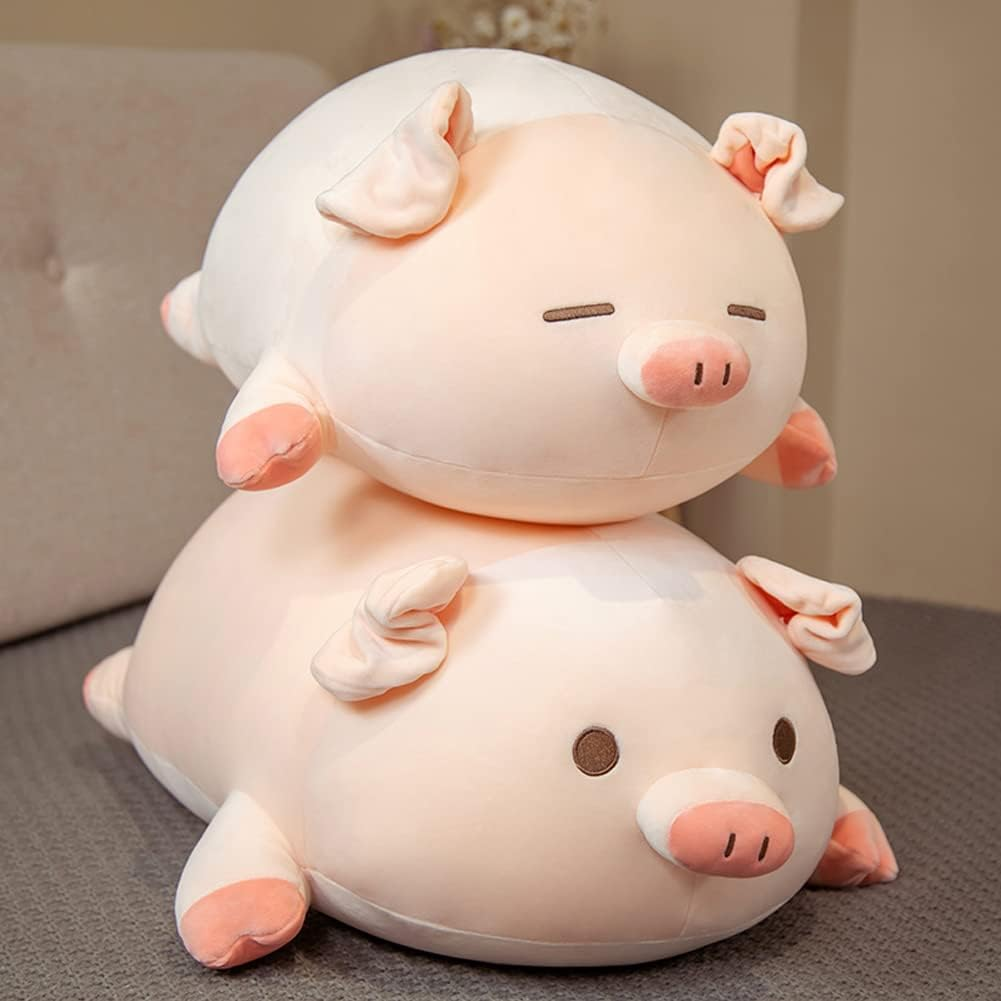 Pig Stuffed Animal Hugging Pillow, Soft Fat Pig Plush Toy Gifts for Kids, Valentine, Christmas (Round Eyes, 15.7")