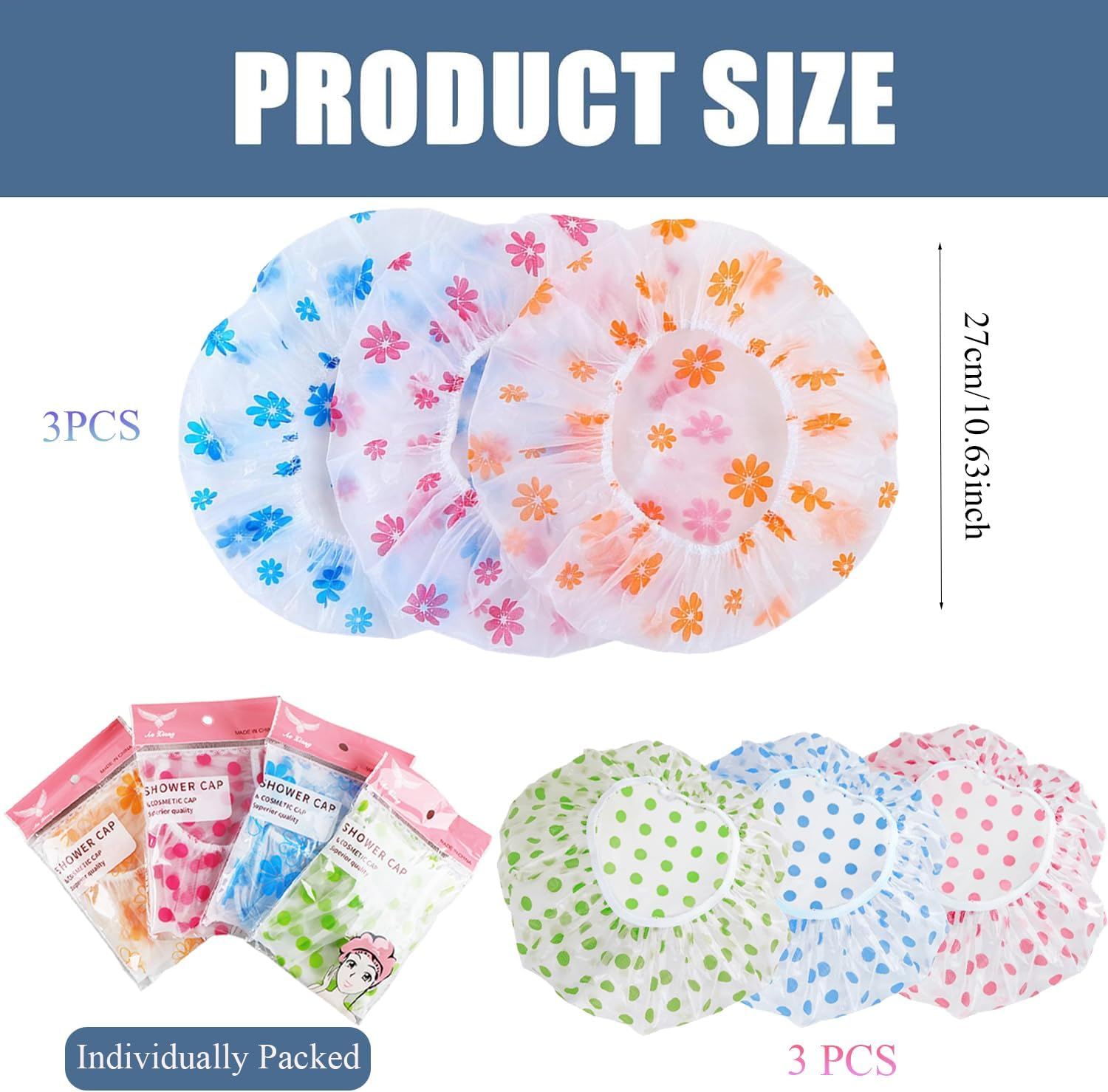 Xinghonyac 6 Pcs Shower Caps, Reusable Waterproof Shower Caps with Elastic Band for Facial Care, Bathing, Spa image number 5