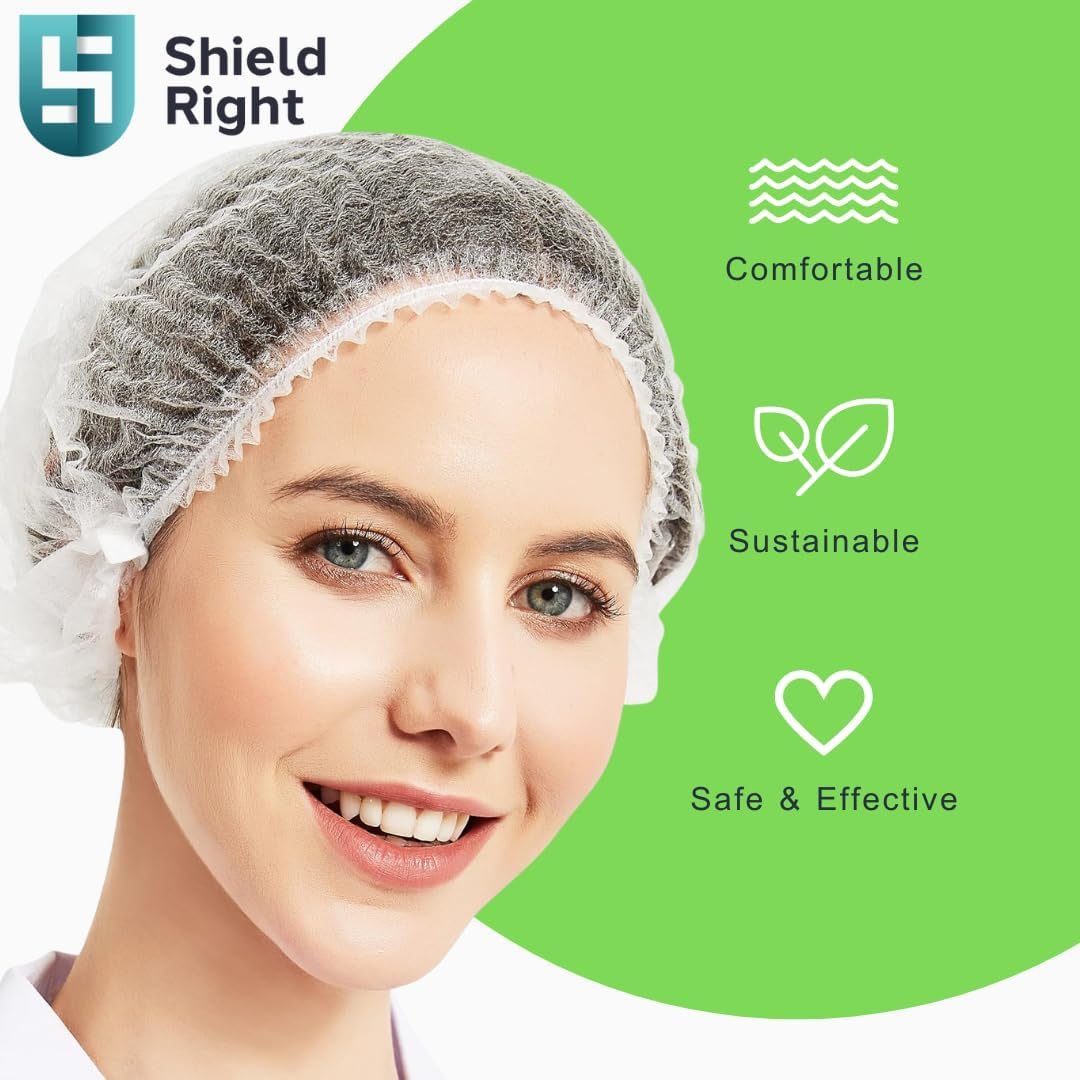 Shield Right 100 Pack Disposable Hairnets Bouffant Caps, Breathable Polypropylene, Strong Elastic, Lint-Free, Hygienic Hair Cover for Food Processing, Hospitality, Labs & More (Blue, 21 Inch) image number 5