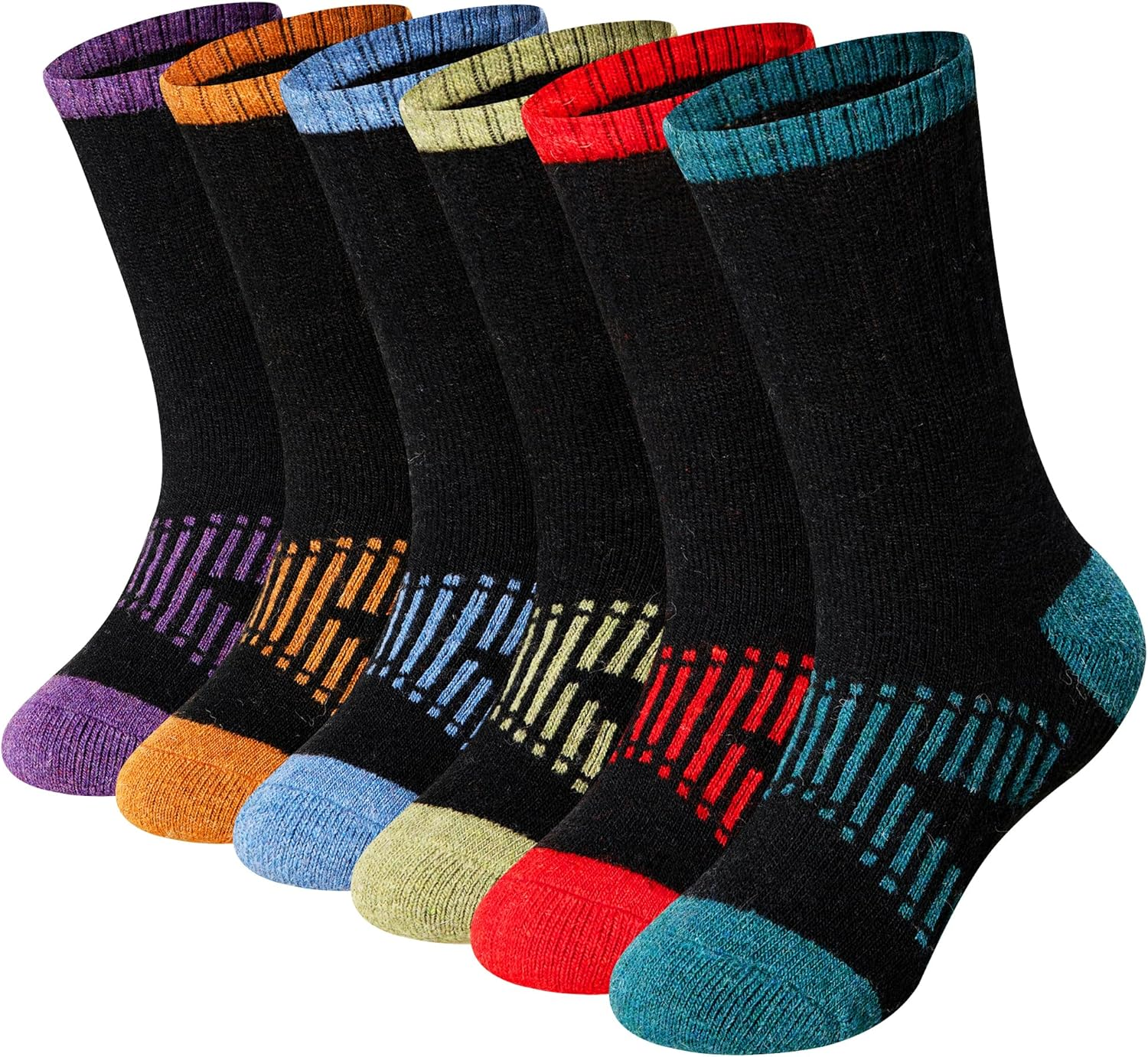 WEVIAS Kids Merino Wool Hiking Socks Boys Girls Thermal Winter Cozy Boot Warm Cushion Socks 6 Pairs