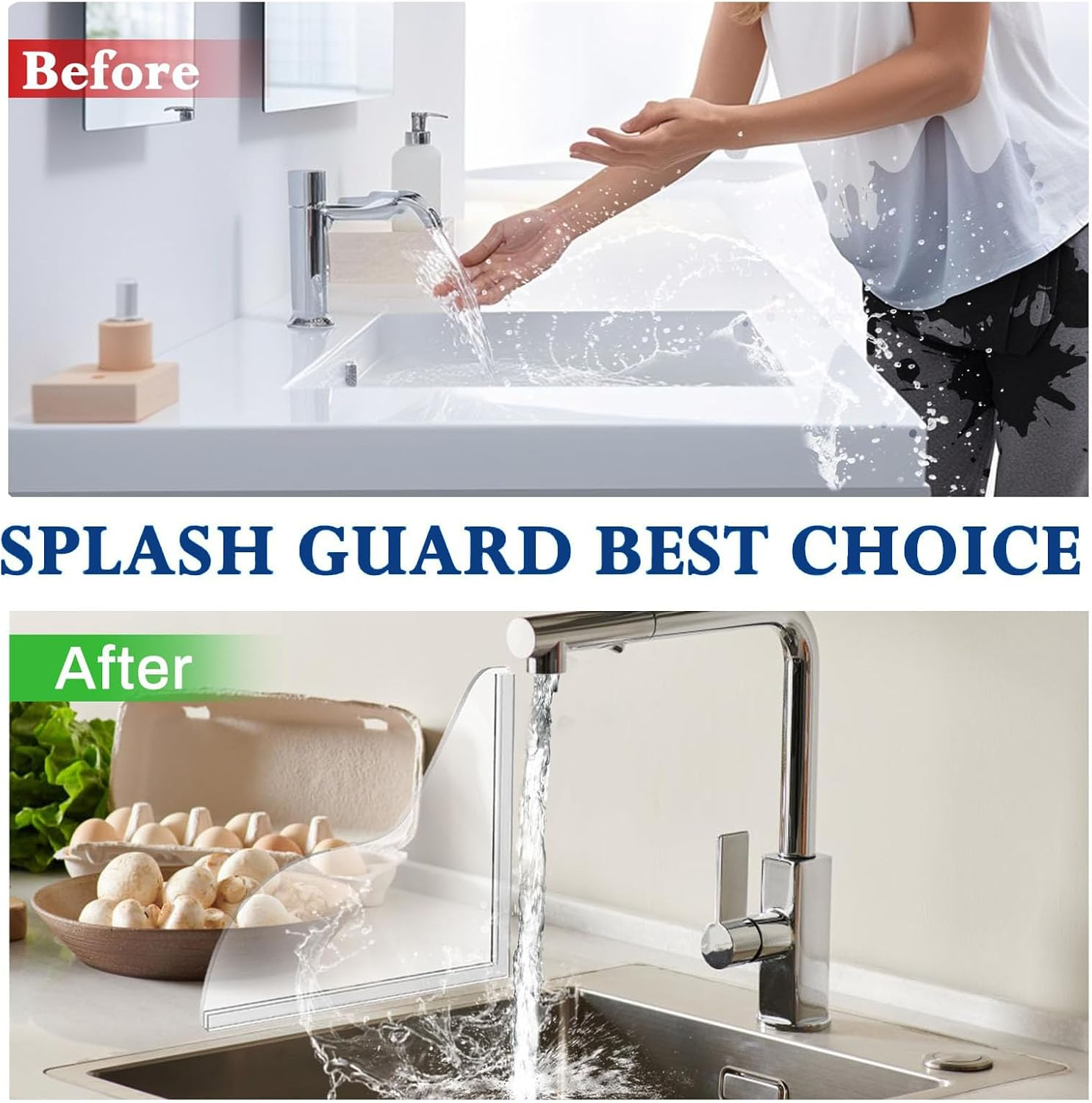 2 Pack Bathroom Shower Splash Guard Kit,Shower Corner Water Guard for Tub, to Keep Water in Shower Bath,For Bathtub Waterproof Self-Adhesive, Easy Installation, Removable, (8.66 X 7.48 Inches) image number 2