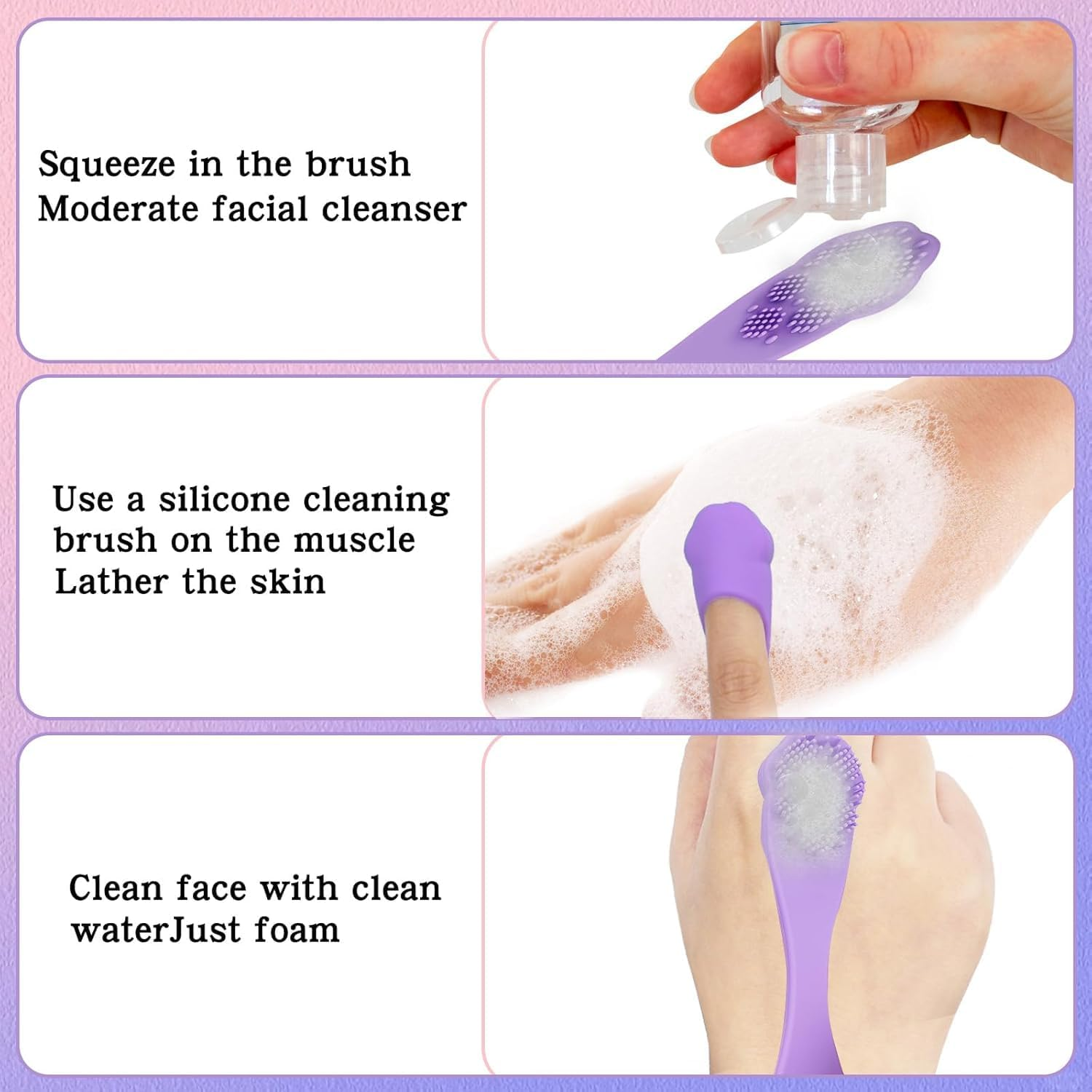 Silicone Face Brush, Clean Pores Blackheads Finger Brush Nose Brush, Facial Skin Cleaner Massage Brush for Facial Cleanser (Purple, One Size)