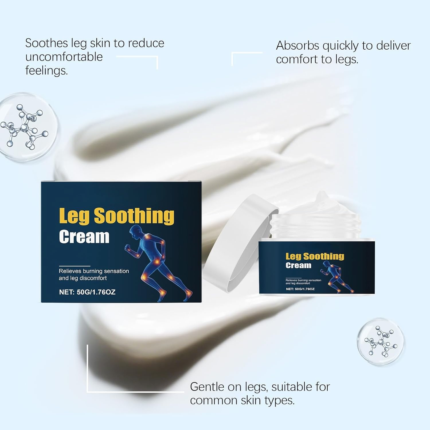 Soothing Leg Cream for Burning Sensation, Heavy & Tired Legs, Relaxing Cooling Gel for Discomfort, Moisturizing Daily Care for Long-Lasting Refreshing Comfort (2Pcs) - 1Pcs image number 2