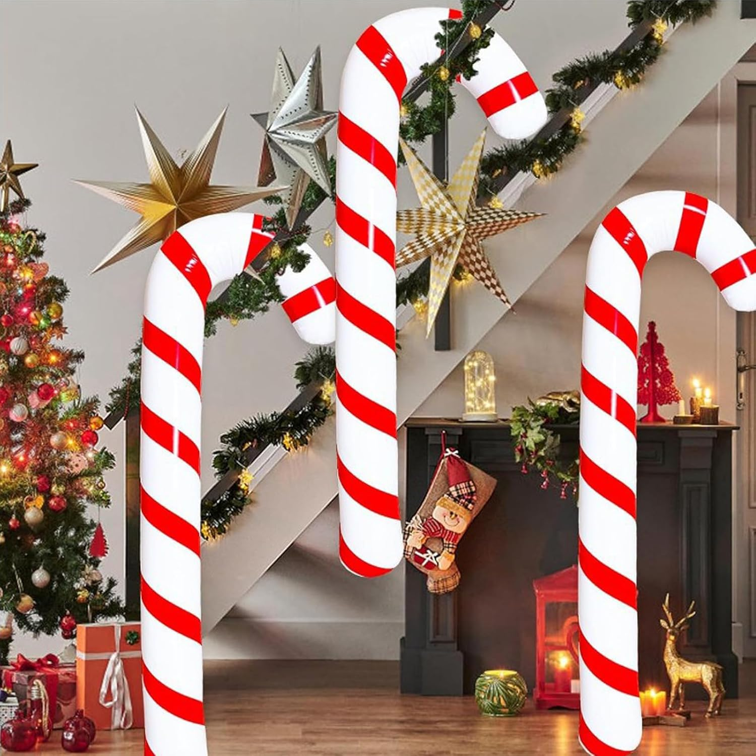 Soochat Inflatable Candy Canes Balloons Inflatable Christmas Candy Cane for for Christmas Indoor and Outdoor Party Decorations Winter Holiday Supplies (Red) image number 5