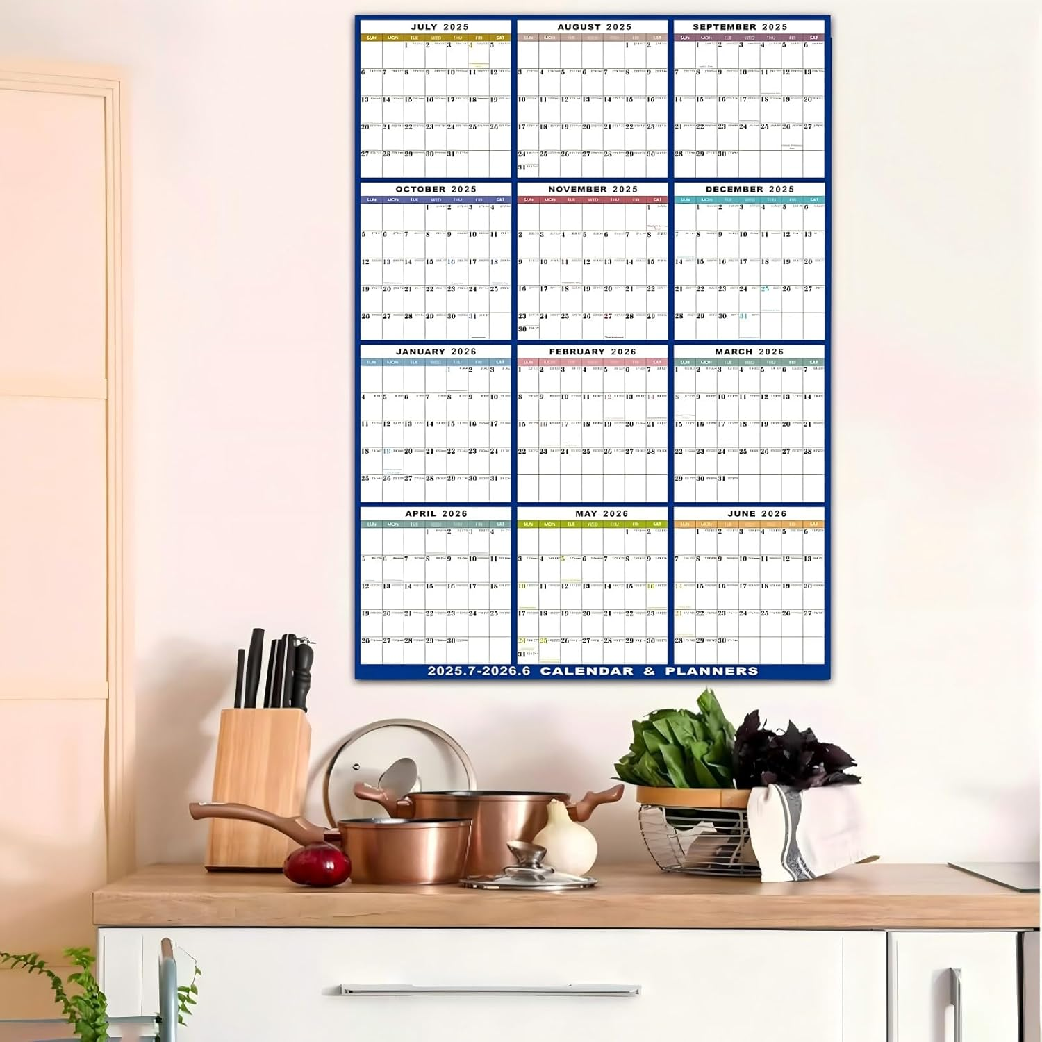 2025-2026 Wall Calendar Large, 58 X 88 Cm - Runs from July 2025 until June 2026, Wet & Dry Erasable Laminated 12 Month Planner, Reversible, Horizontal/Vertical, 2 Erasable Pens & Double-Sided Adhesive image number 3