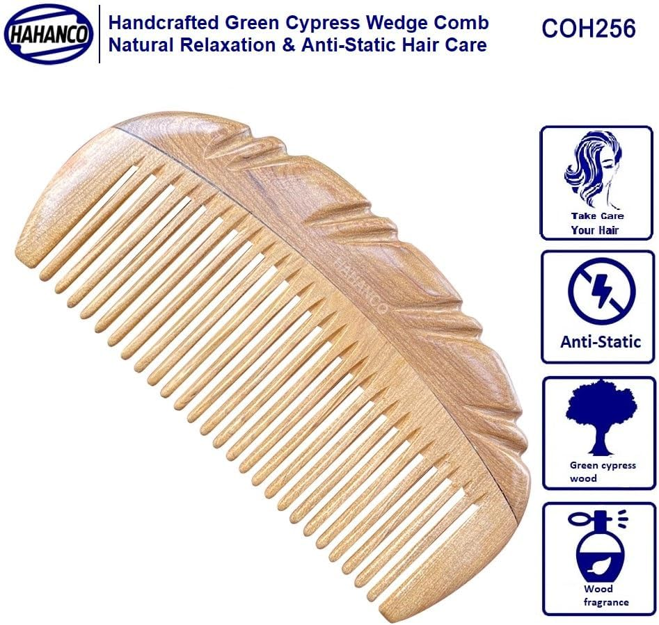 Green Cypress Wood Hair Comb, Handcrafted Wedge Design, 12 X 6 Cm