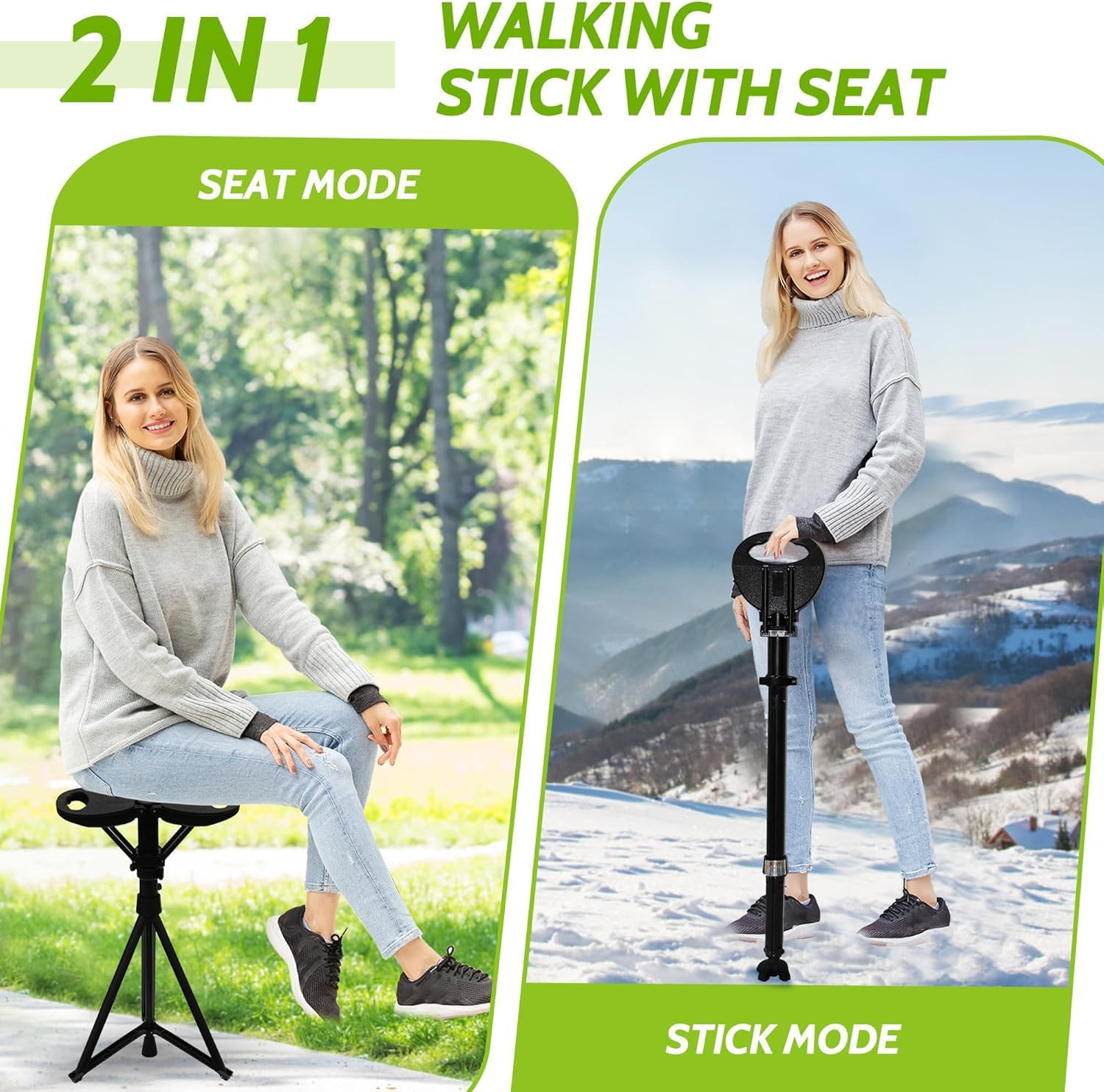 ALEVMOOM XXL Portable Cane Stool with Cushion, Adjustable Foldable Cane with Seat,Walking Stick with Seat,Max Loading 550Lbs,Sturdy and Lightweight Aluminum and Ergonomic Design with Carry Bag image number 6