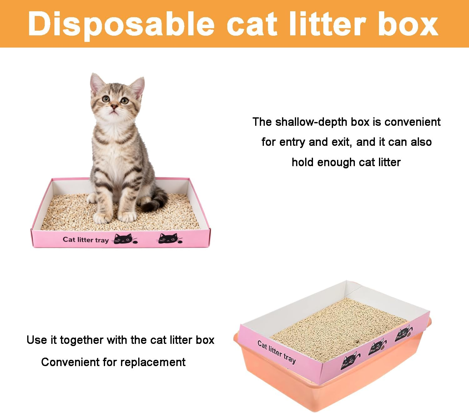 30 Pack Cat Litter Boxes,Foldable Travel Paper Trays 13.8X10X2 Inch Low-Entry Cardboard Box for Travel Indoor Kittens & Portabl（Pink） image number 1