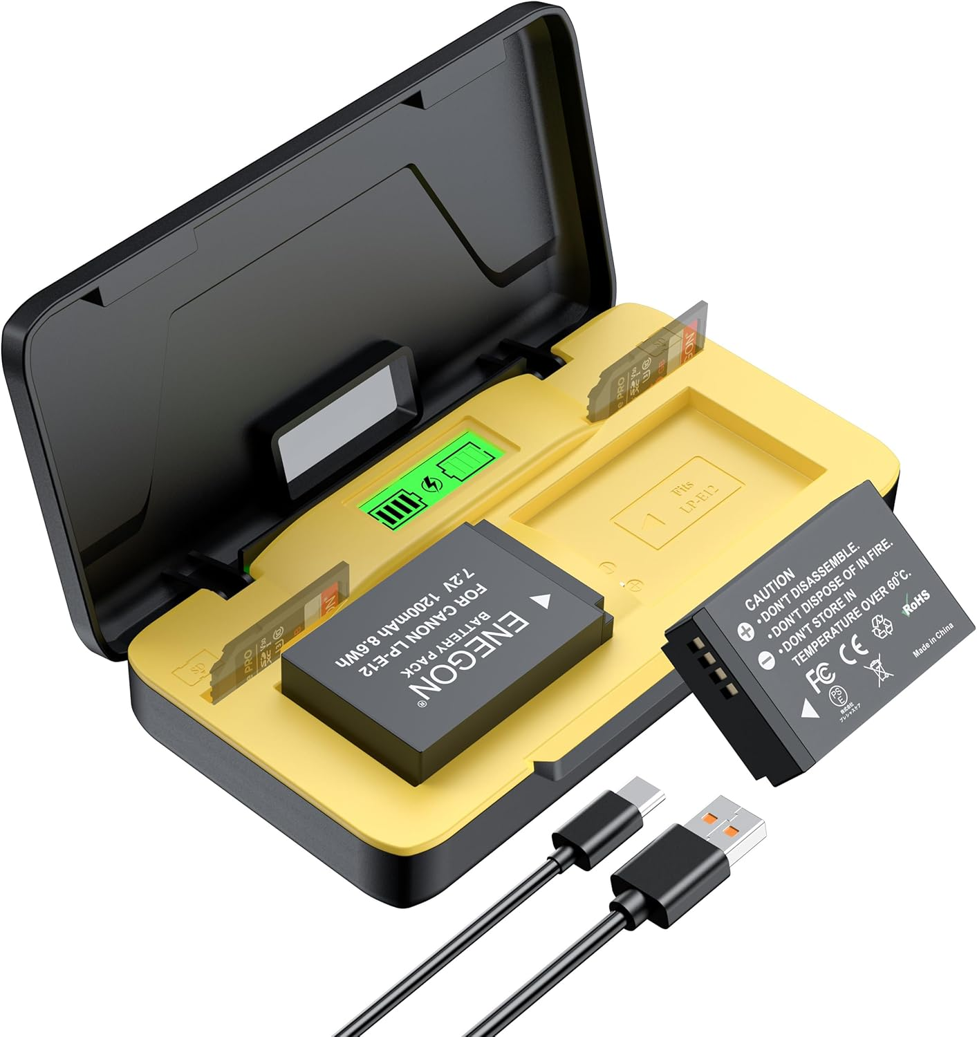 ENEGON LP-E12 Battery 20 W Dual Storage Fast Charger Set (2 X 1200 Mah) for Canon EOS M50 Mark II, M50, EOS M, M2, M10, M100, M200, Rebel SL1, 100D, Kiss X7, Powershot SX70 HS image number 5