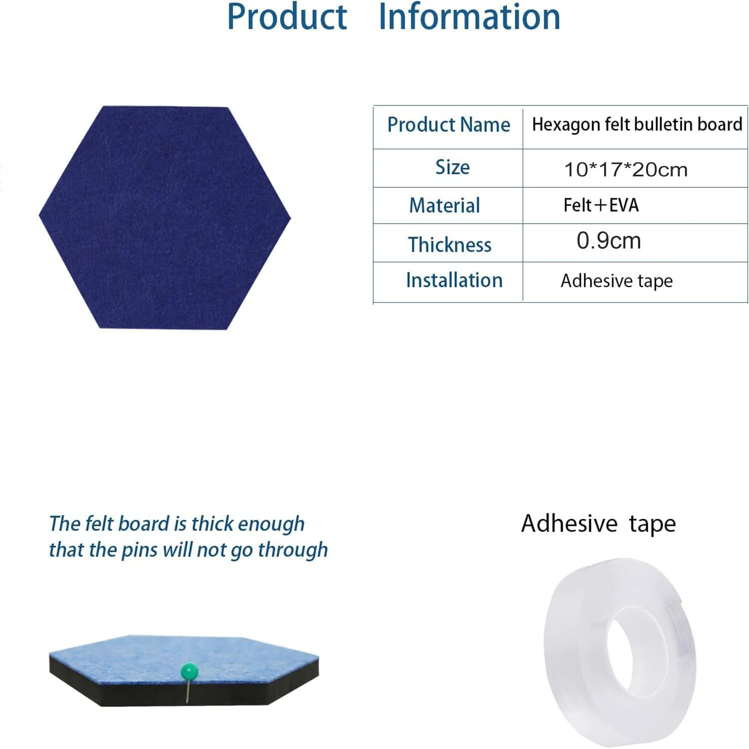 8Pcs Hexagon Felt Cork Board, Felt Wall Stickers Soundproofing Panels, Board for Wall Decor Photos Display, Self Adhesive DIY Bulletin Board Pin Board for Office School Home Wall Decor (Blue Series) image number 3