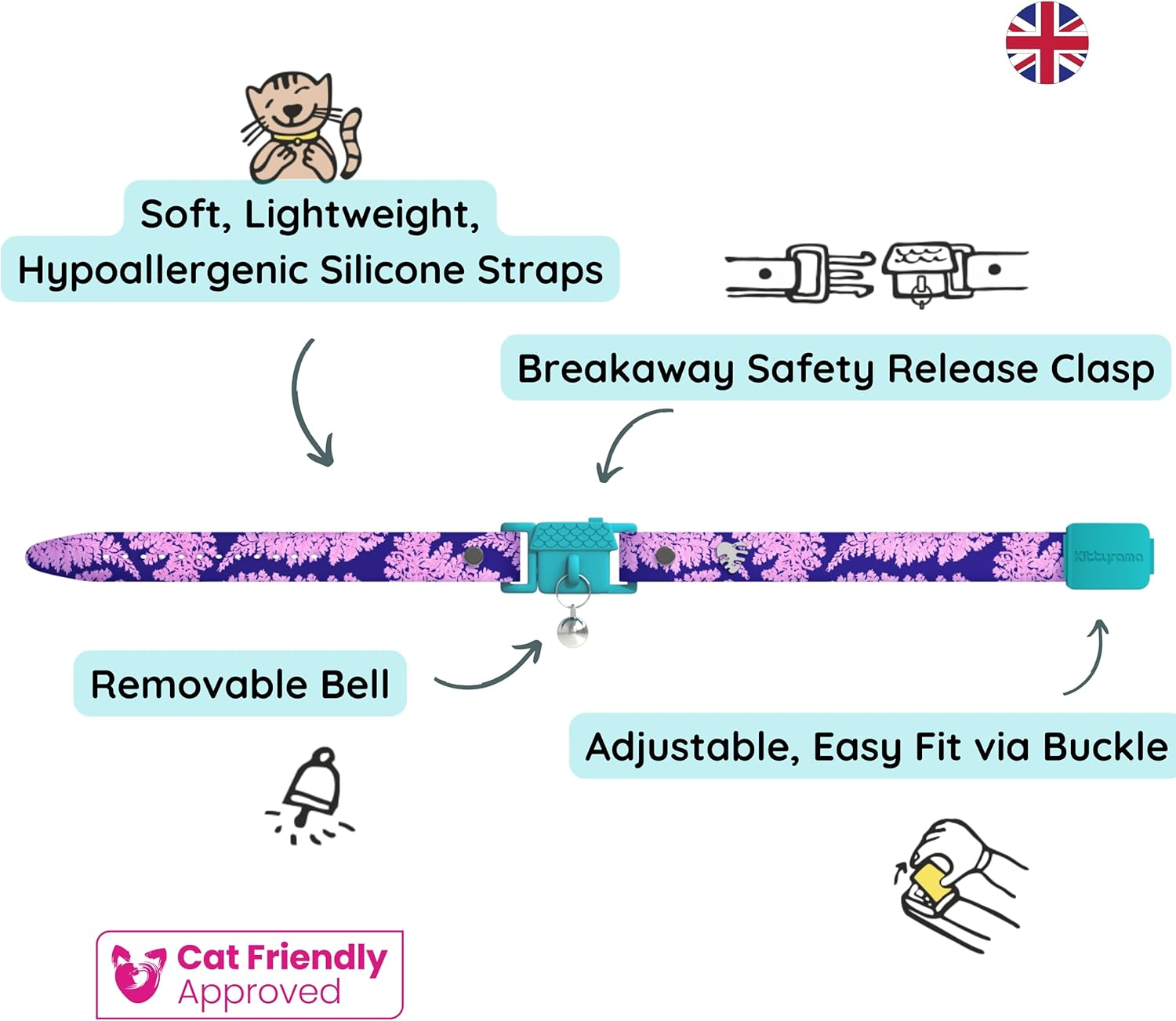 Kittyrama Botanicals Fern Cat Collar. Award Winning. Hypoallergenic, Quick Release Breakaway, Comfy & Soft. Vet Approved. Other Styles Available image number 6